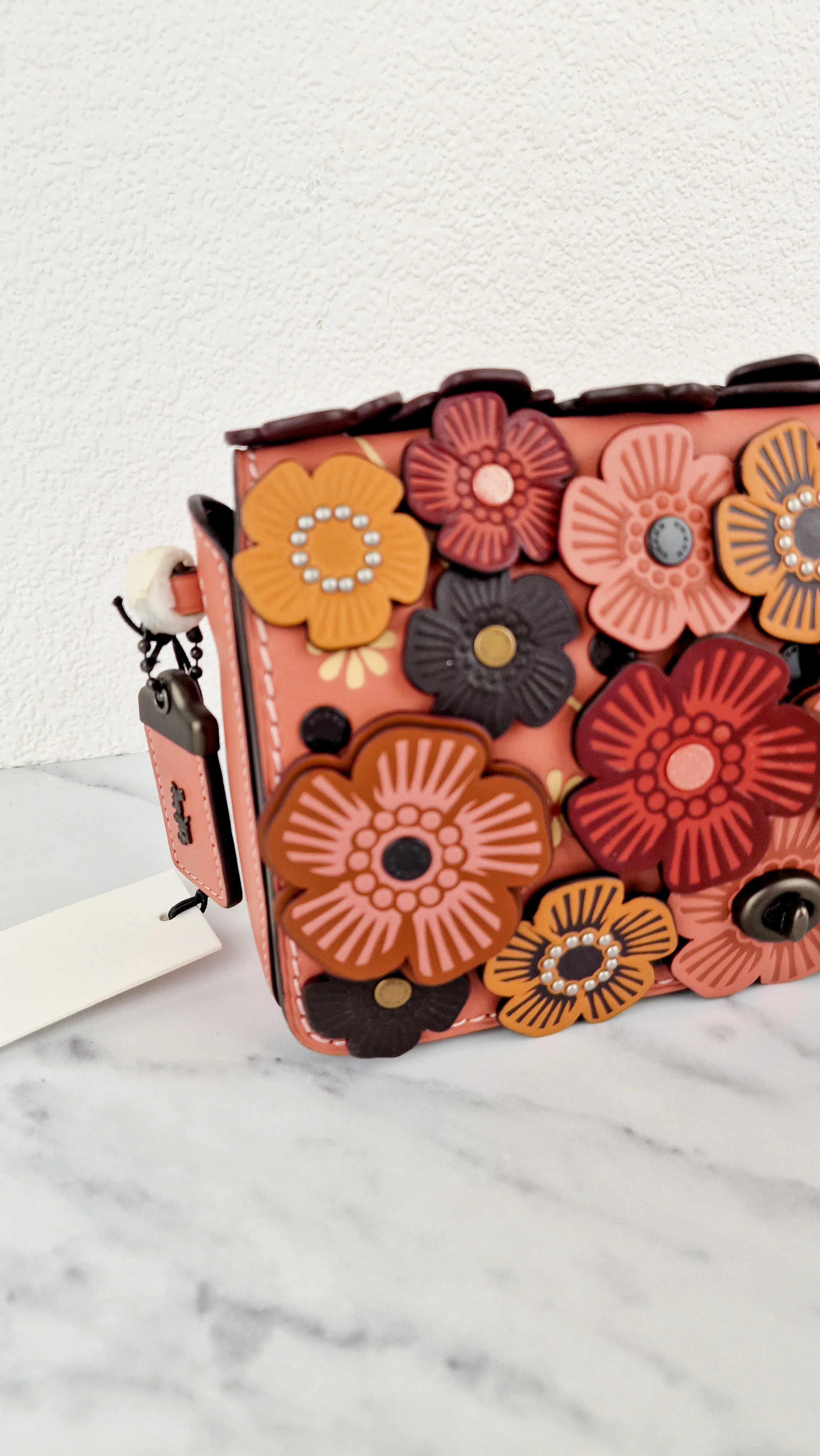 Coach 1941 Dinky With Tea Roses in Melon - Crossbody Shoulder Bag Floral Flowers Tolled Leather Appliqué- Coach 38197 - Image 2