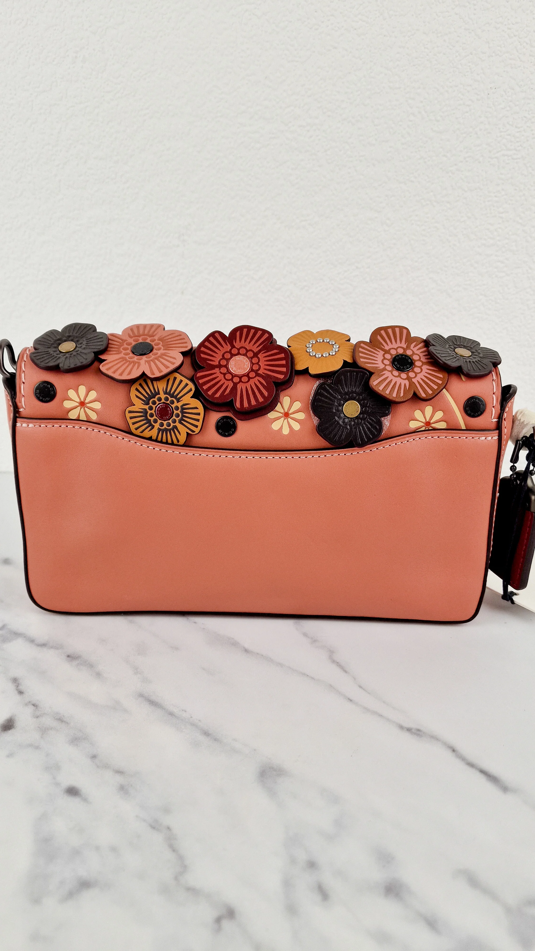 Coach 1941 Dinky With Tea Roses in Melon - Crossbody Shoulder Bag Floral Flowers Tolled Leather Appliqué- Coach 38197 - Image 5