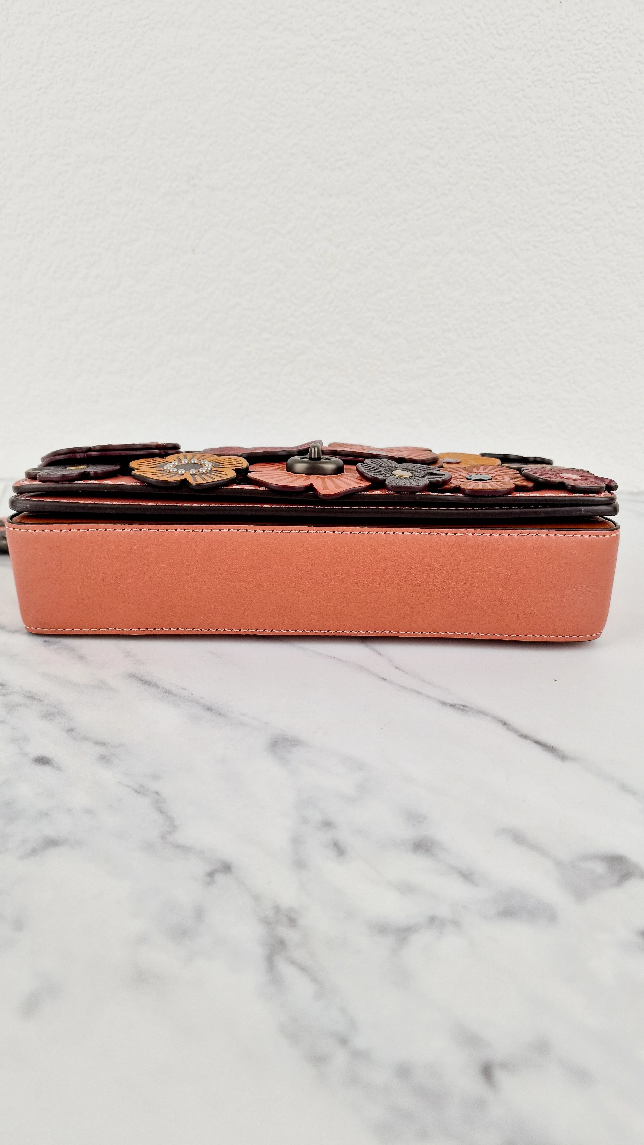 Coach 1941 Dinky With Tea Roses in Melon - Crossbody Shoulder Bag Floral Flowers Tolled Leather Appliqué- Coach 38197 - Image 7