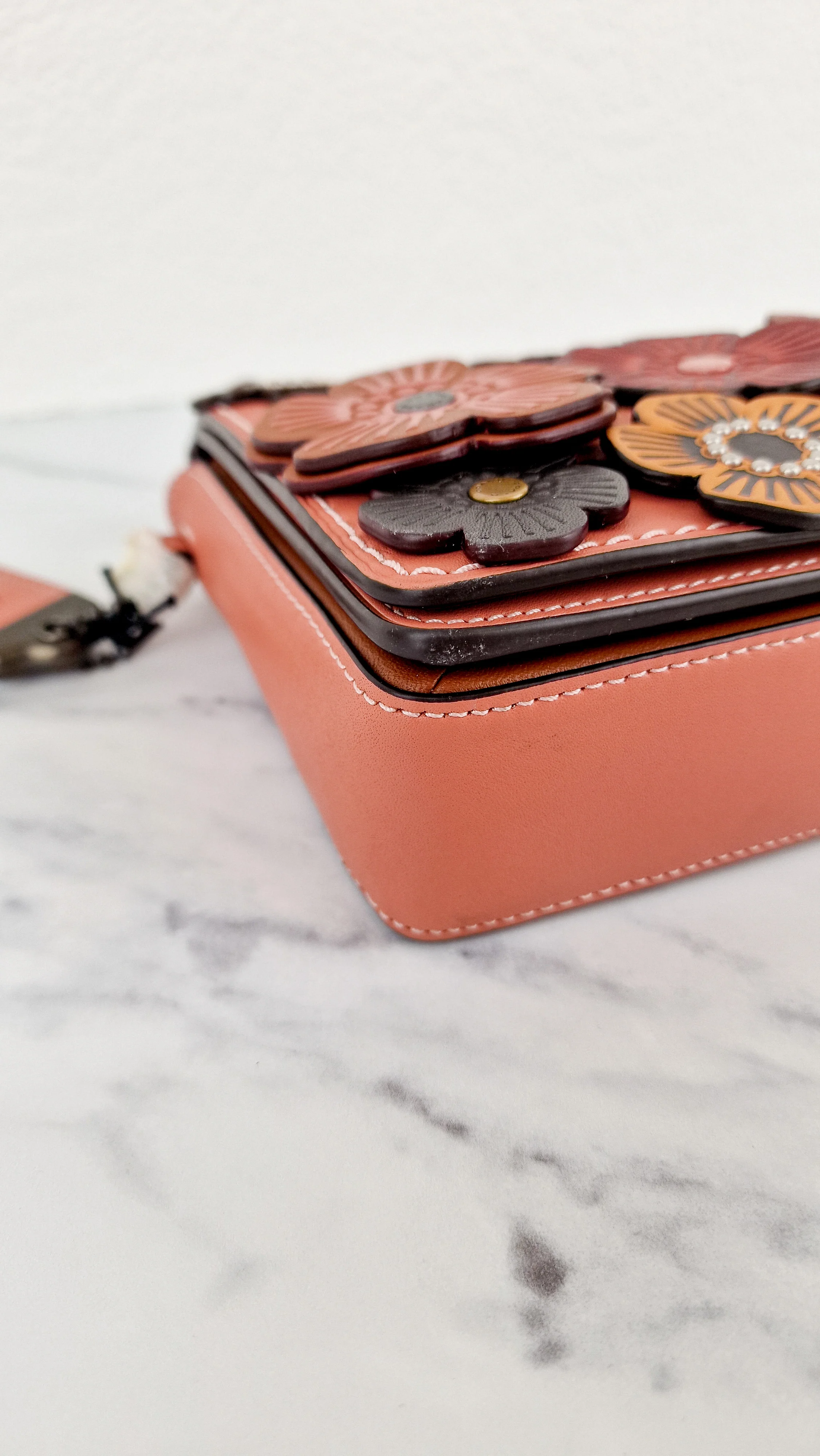 Coach 1941 Dinky With Tea Roses in Melon - Crossbody Shoulder Bag Floral Flowers Tolled Leather Appliqué- Coach 38197 - Image 8