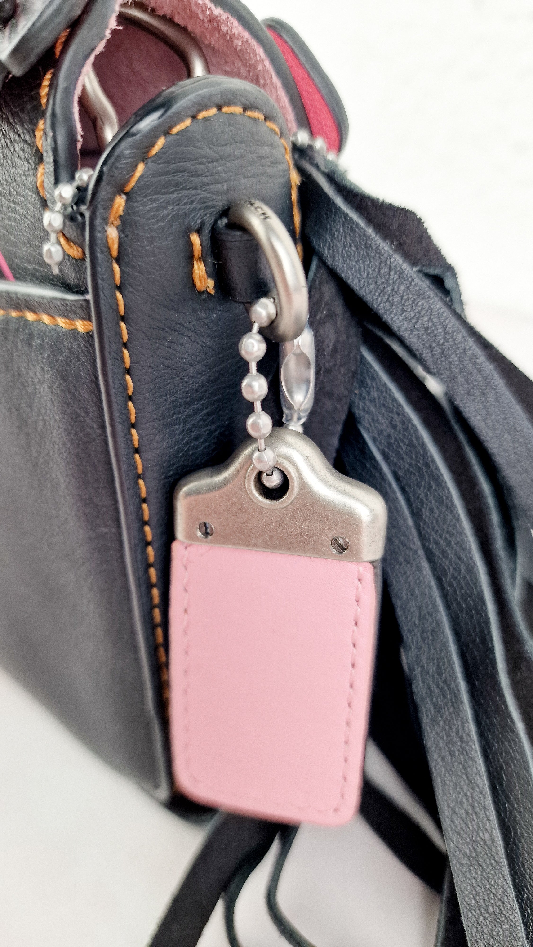 Coach 1941 Dinky With Wild Tea Roses & Fringe in Black & Pink - Crossbody Shoulder Bag Floral Flowers Tooled Leather Appliqué - Coach 86847 - Image 11