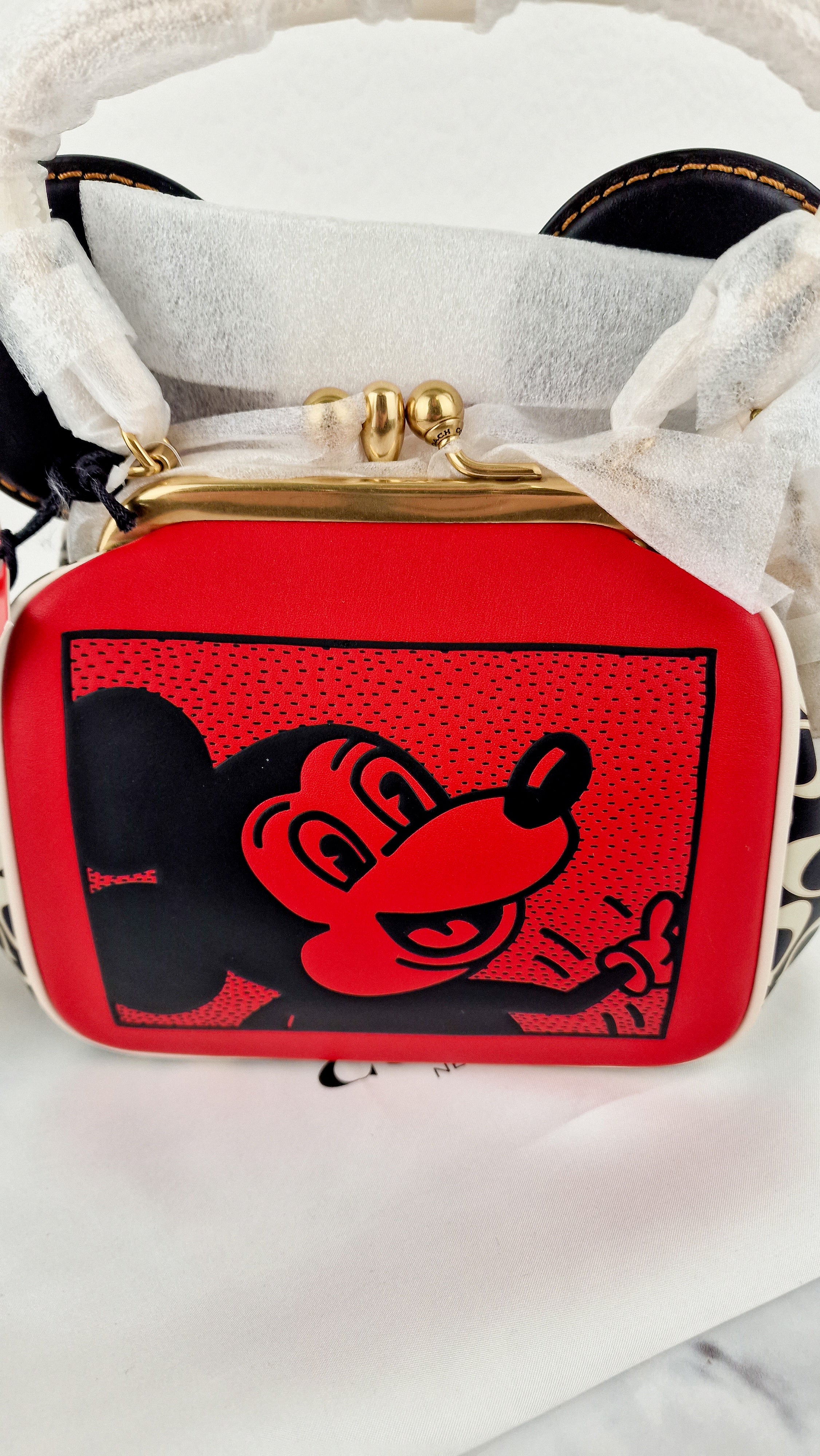 Coach 1941 Disney x Keith Haring Mickey Mouse Ears Kisslock Bag Retro Mickey Mouse Coach Signature in Red, White Black Leather - Handbag Crossbody - Coach 7416 - Image 7