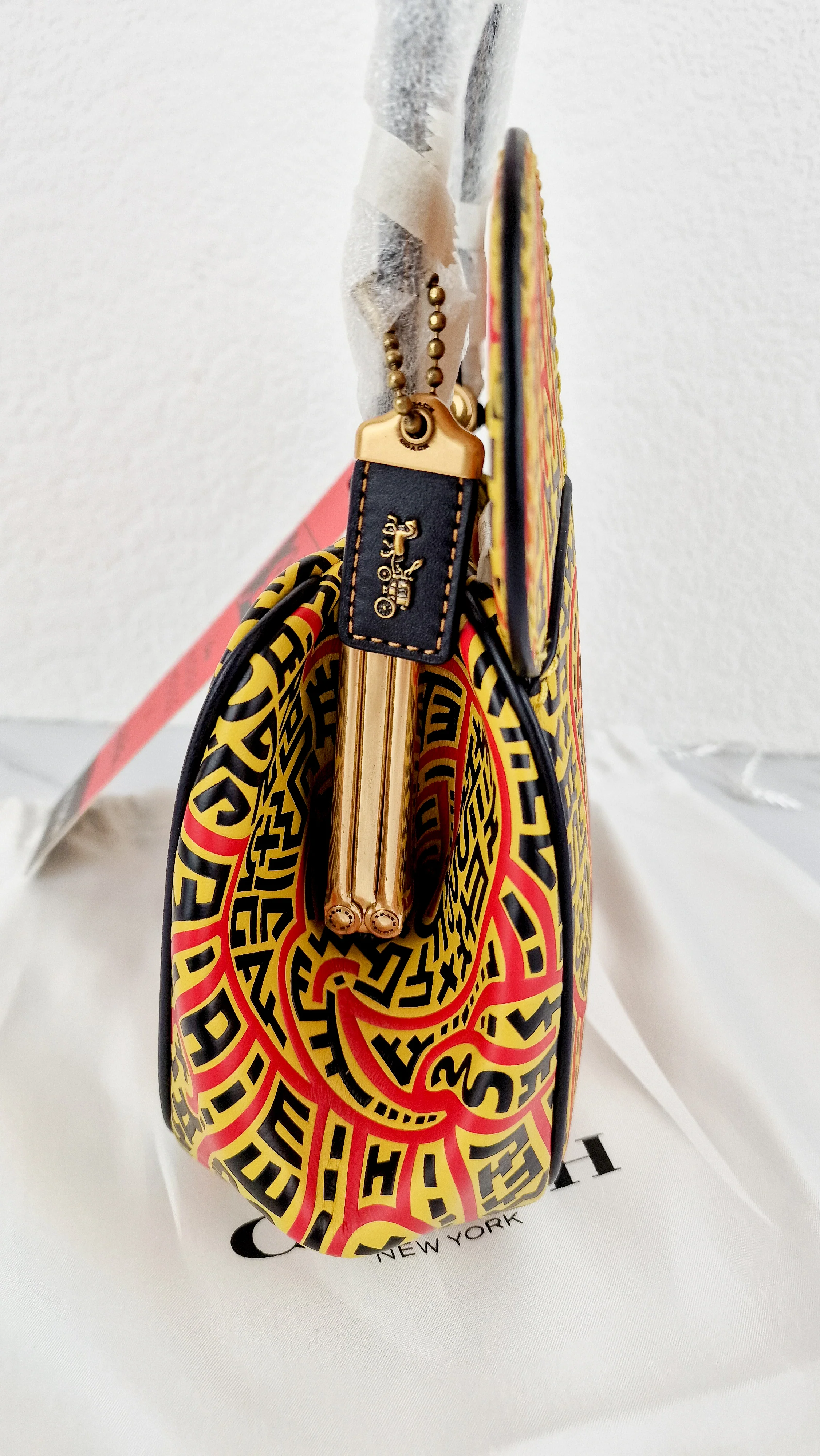 Coach 1941 Disney x Keith Haring Mickey Mouse Ears Kisslock Bag with Maze Artwork Red & Yellow Leather - Coach 7418 - Image 2