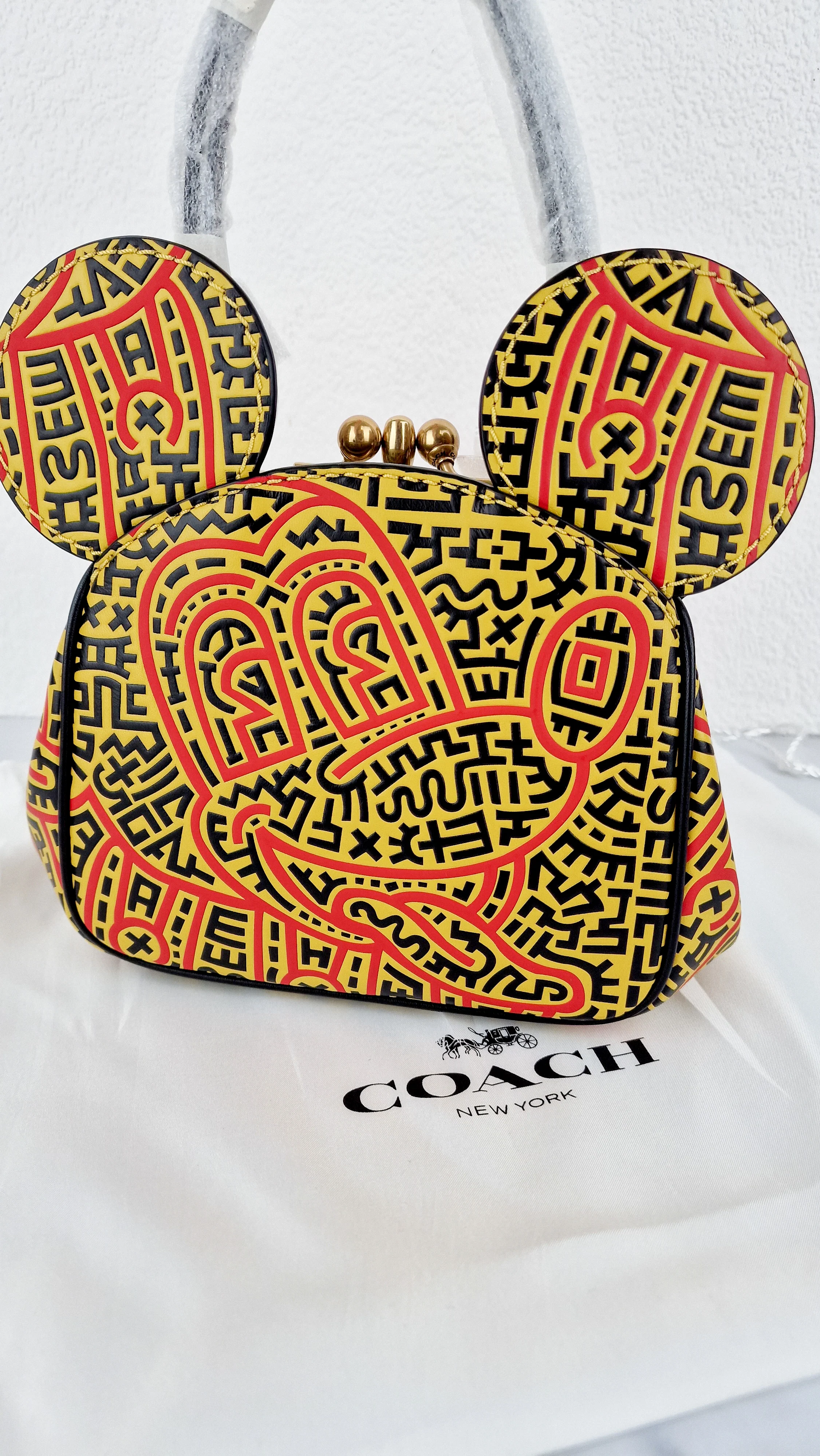 Coach 1941 Disney x Keith Haring Mickey Mouse Ears Kisslock Bag with Maze Artwork Red & Yellow Leather - Coach 7418 - Image 3