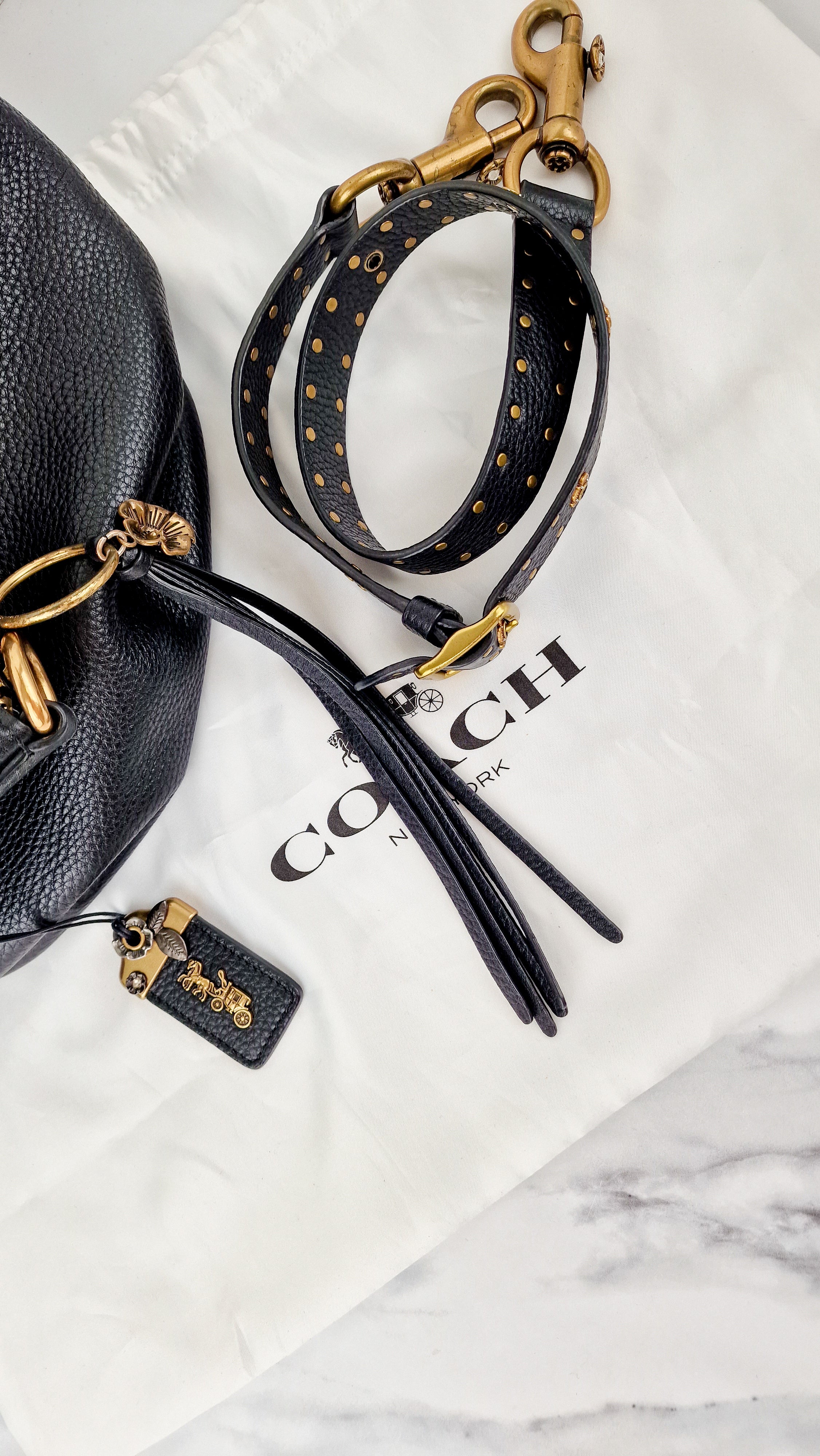 Coach 1941 Duffle Bag with Border Rivets in Black Pebble Leather with Zip Top Tea Rose - Crossbody bag - Image 16