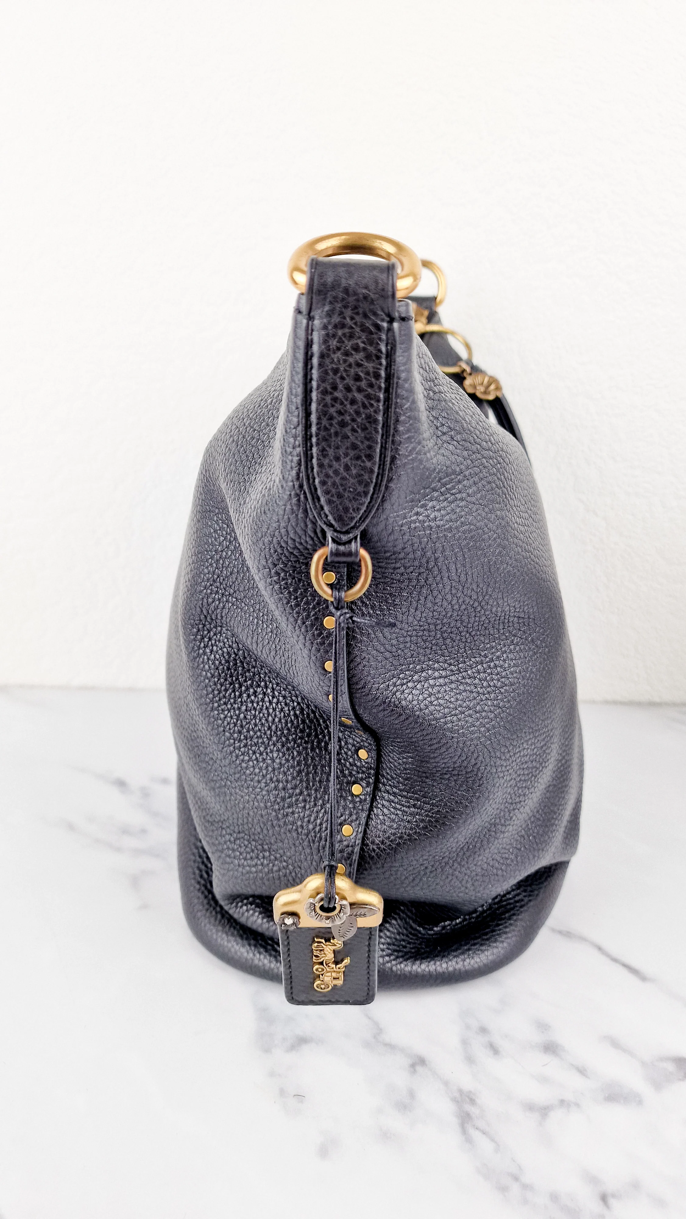 Coach 1941 Duffle Bag with Border Rivets in Black Pebble Leather with Zip Top Tea Rose - Crossbody bag - Image 8