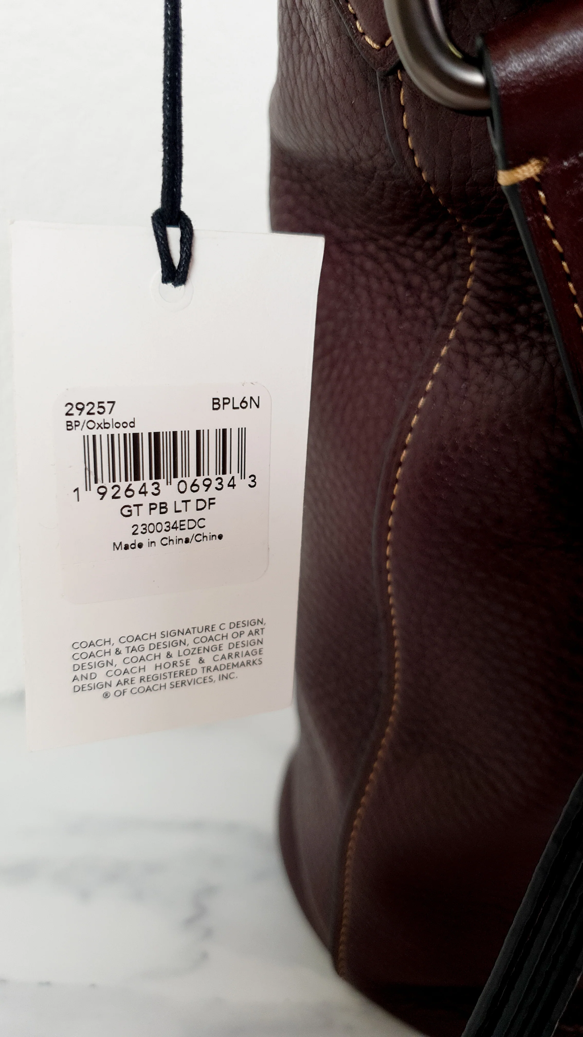 Coach 1941 Duffle Bag in Oxblood Pebble Leather with Zip Top - Coach 29257 - Image 4