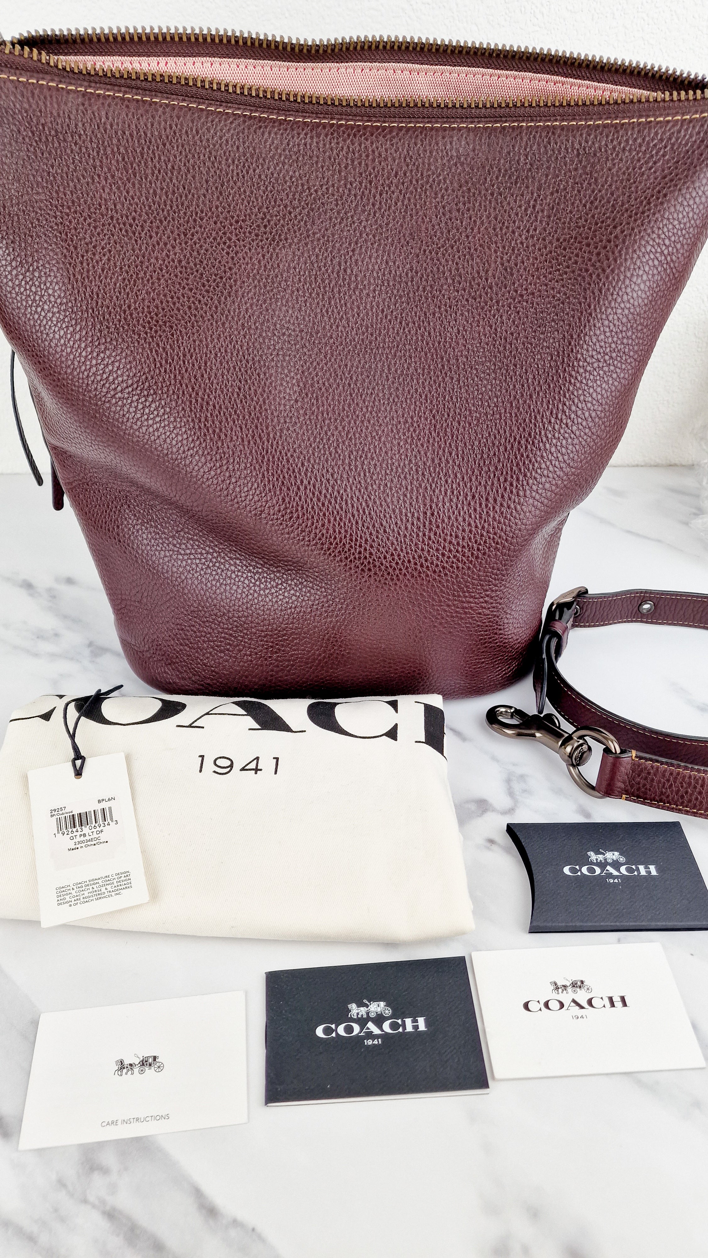 Coach 1941 Duffle Bag in Oxblood Pebble Leather with Zip Top Coach 29257 - Image 14