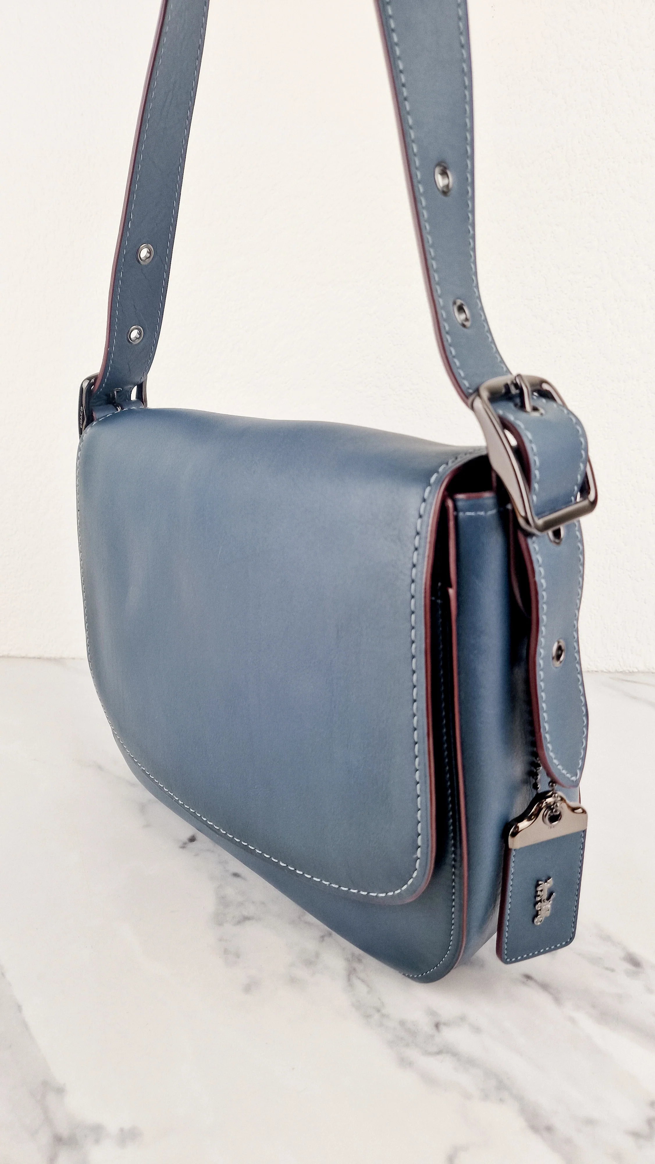 Coach 1941 Saddle 33 Large Dark Denim Blue Bag - Smooth Leather Crossbody Bag - Coach 11108 - Image 2
