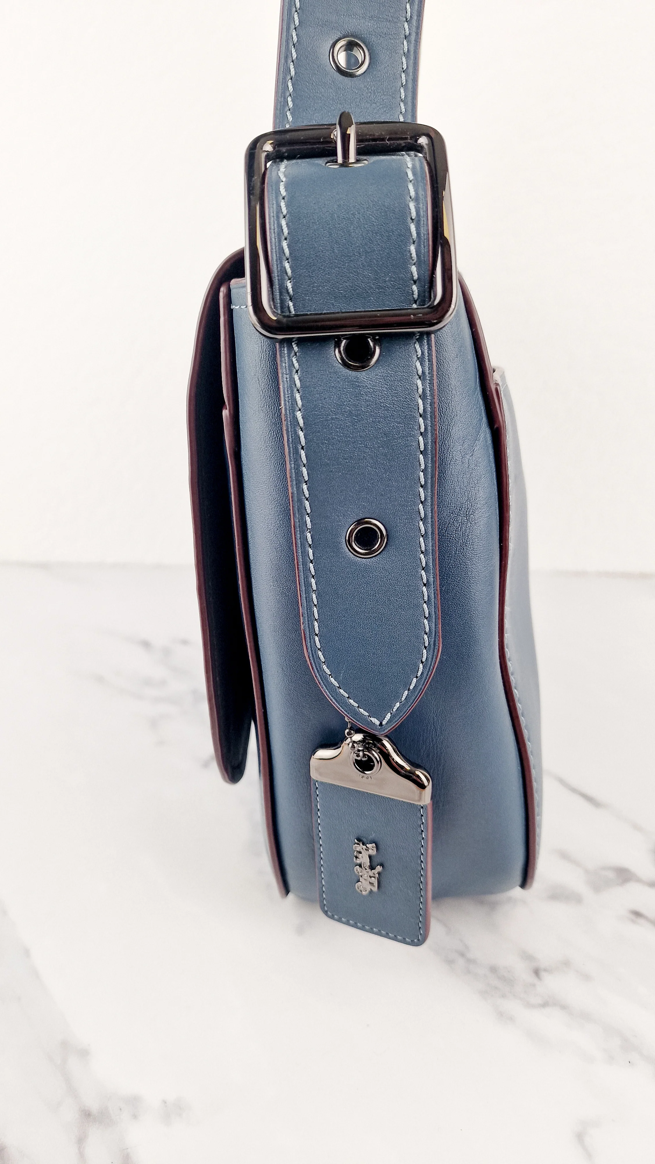 Coach 1941 Saddle 33 Large Dark Denim Blue Bag - Smooth Leather Crossbody Bag - Coach 11108 - Image 3