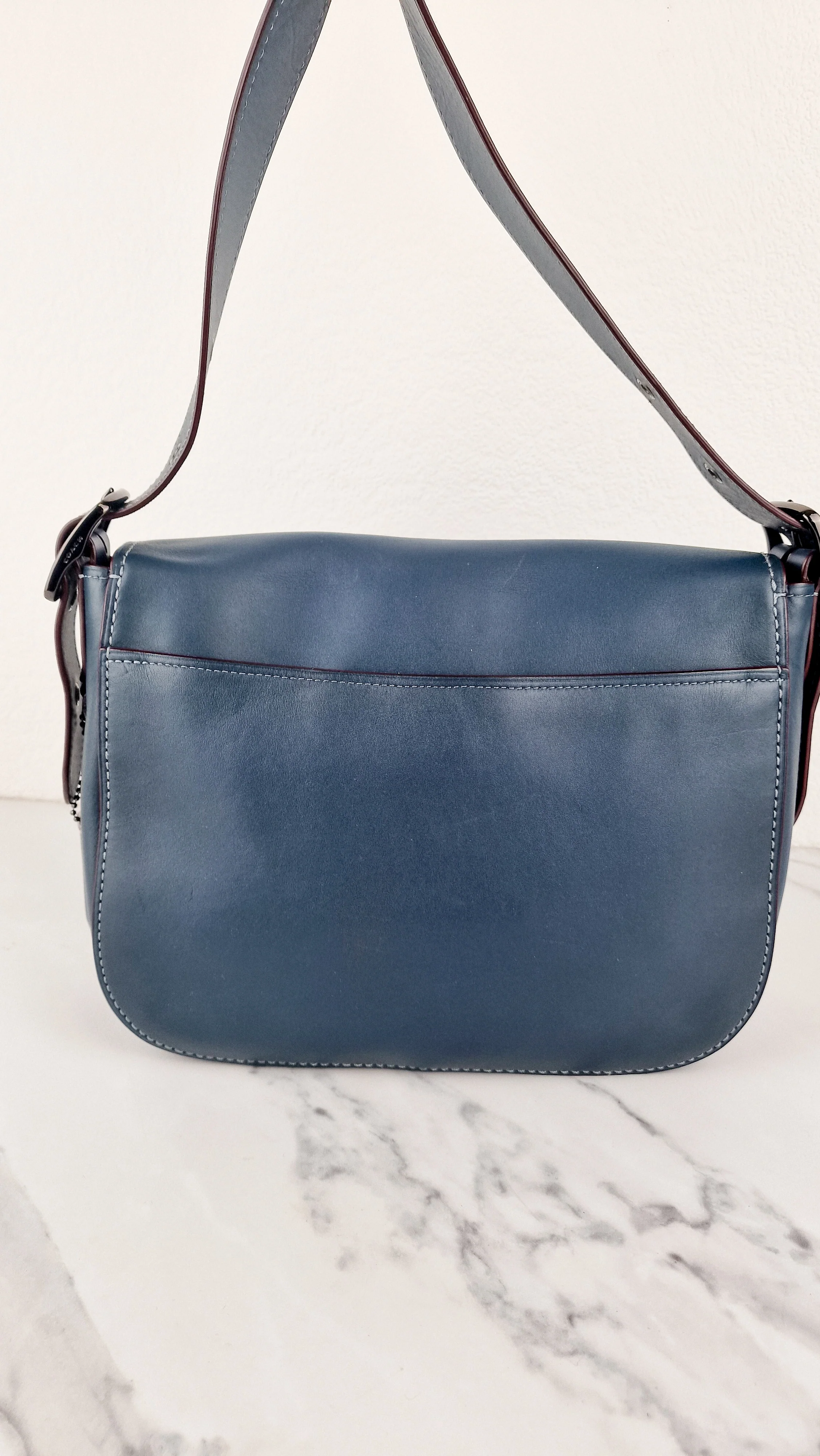 Coach 1941 Saddle 33 Large Dark Denim Blue Bag - Smooth Leather Crossbody Bag - Coach 11108 - Image 4
