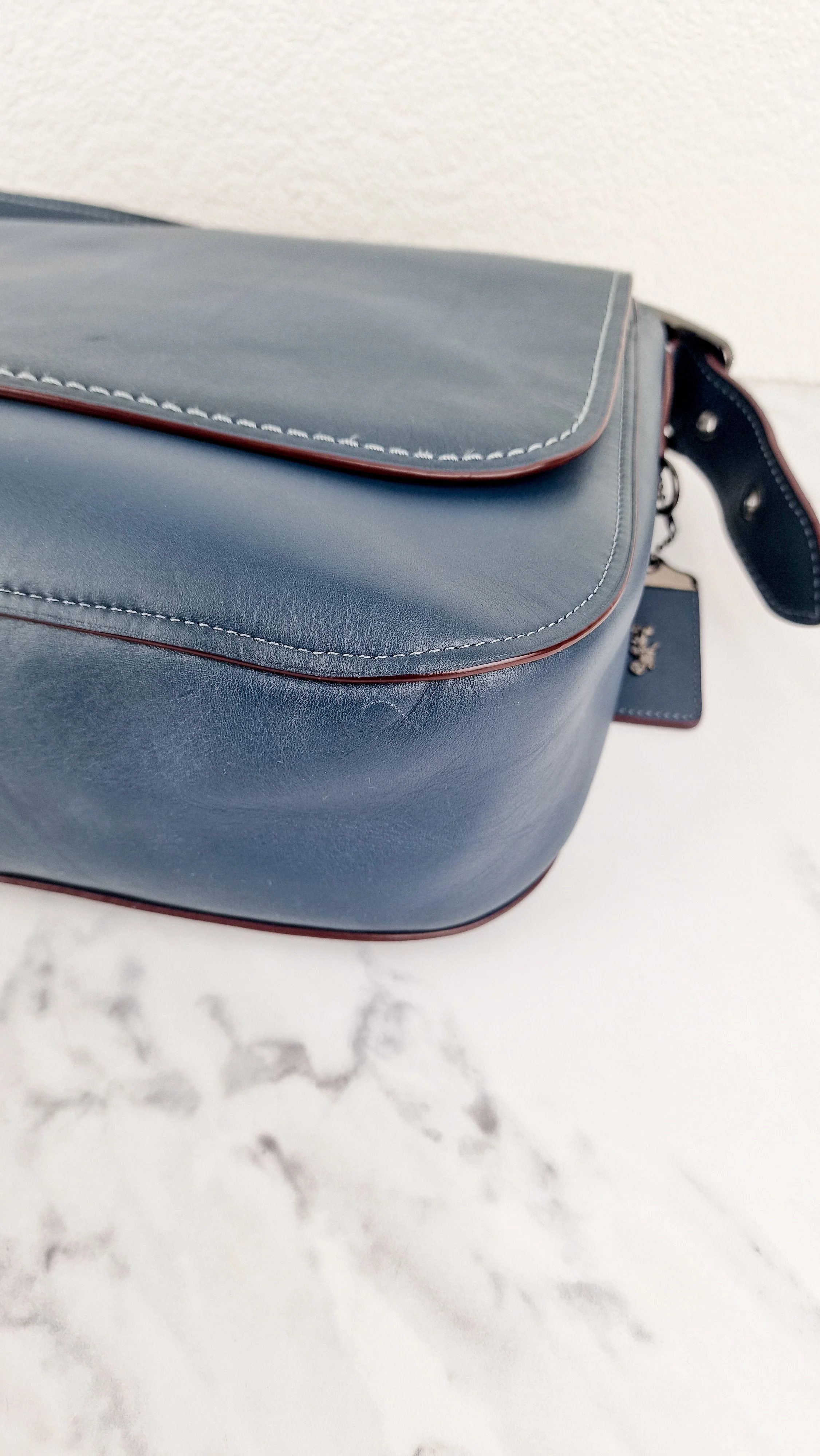 Coach 1941 Saddle 33 Large Dark Denim Blue Bag - Smooth Leather Crossbody Bag - Coach 11108 - Image 7