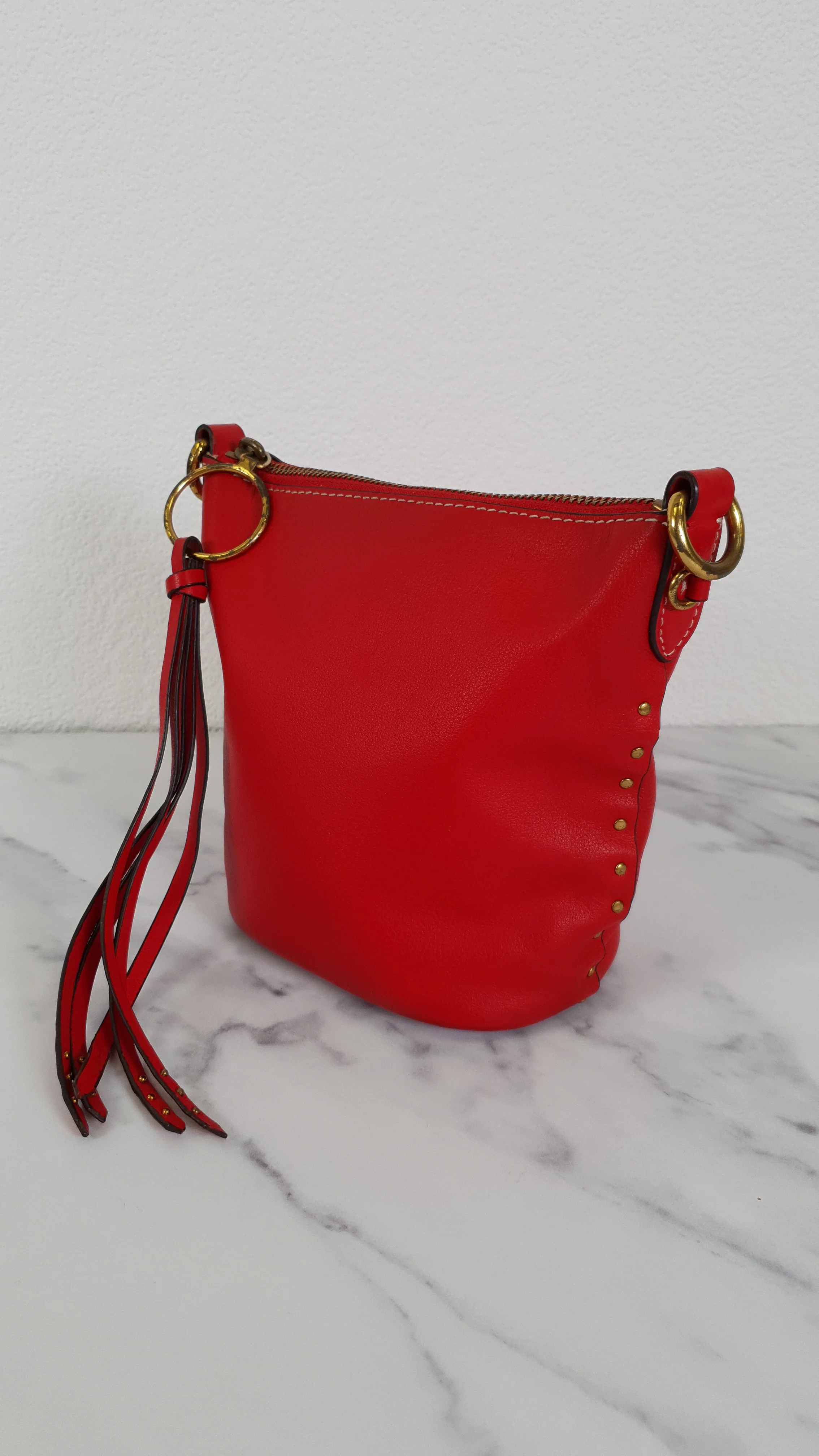 Coach 1941 Mini Duffle 12 Bag in Red smooth Glovetanned Leather with Zip Top & Border Rivets- Crossbody bag - Coach 32880 - Image 10