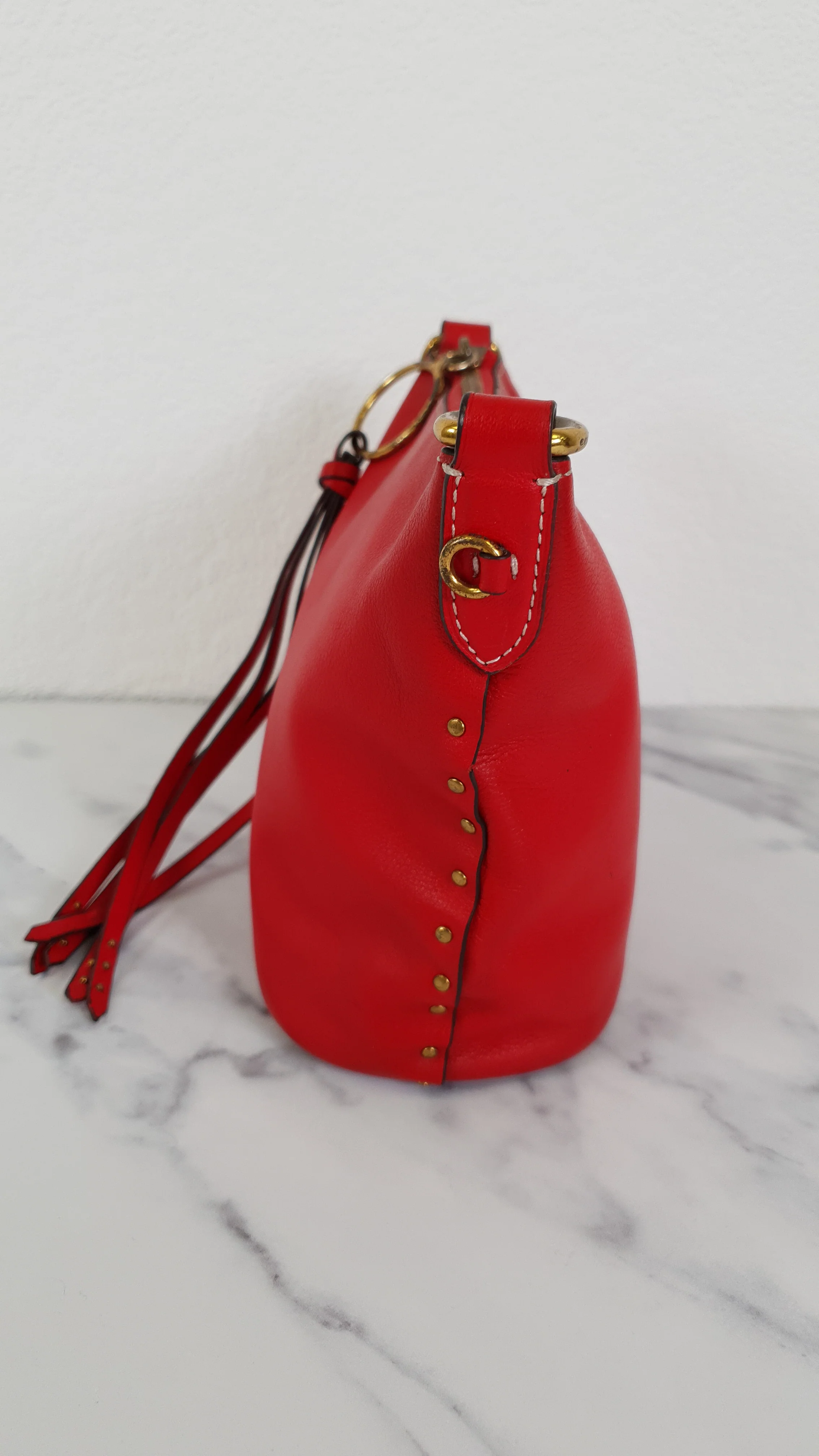 Coach 1941 Mini Duffle 12 Bag in Red smooth Glovetanned Leather with Zip Top & Border Rivets- Crossbody bag - Coach 32880 - Image 11