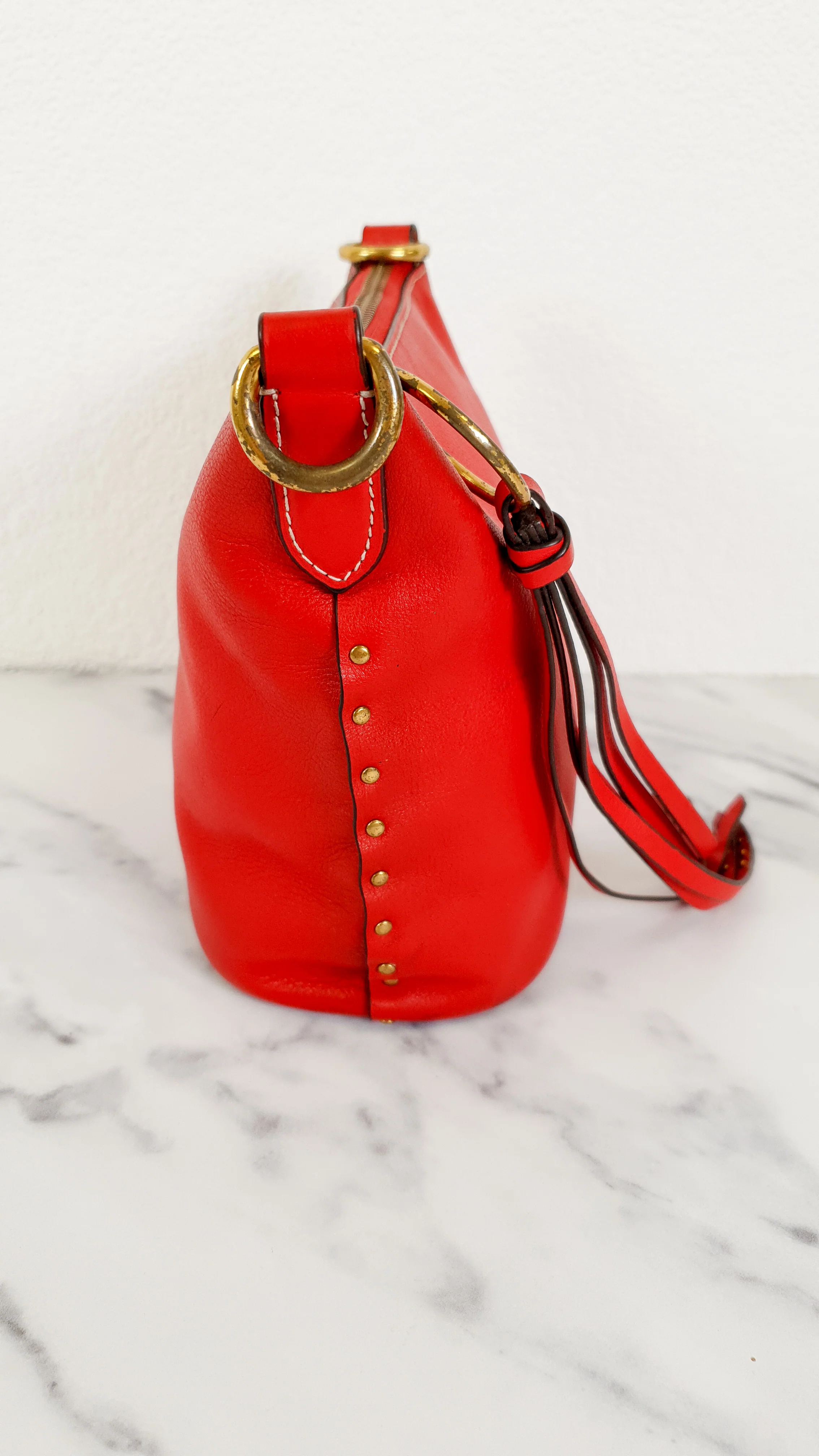 Coach 1941 Mini Duffle 12 Bag in Red smooth Glovetanned Leather with Zip Top & Border Rivets- Crossbody bag - Coach 32880 - Image 13