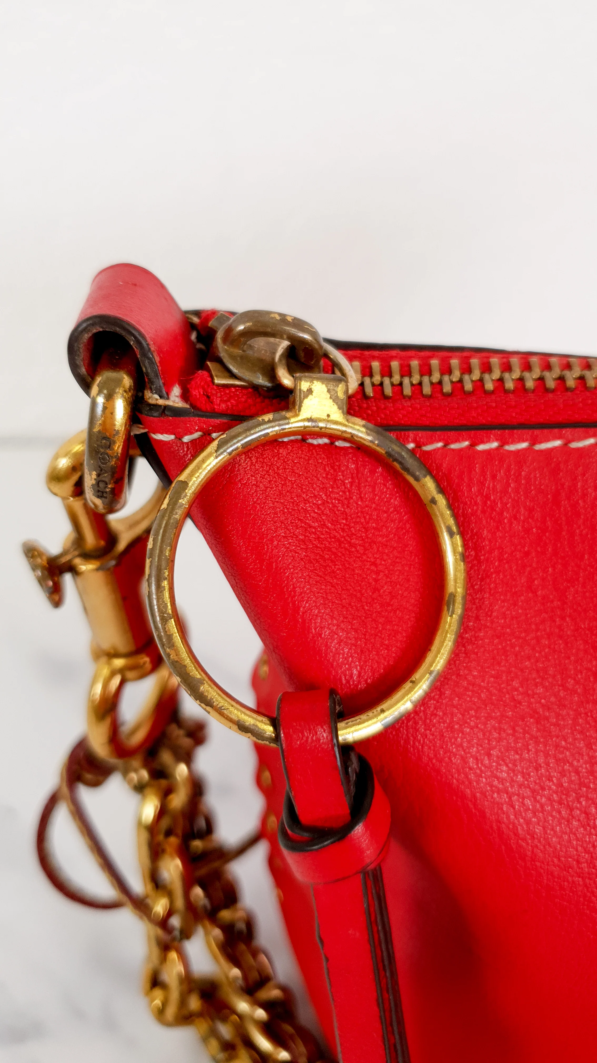 Coach 1941 Mini Duffle 12 Bag in Red smooth Glovetanned Leather with Zip Top & Border Rivets- Crossbody bag - Coach 32880 - Image 4