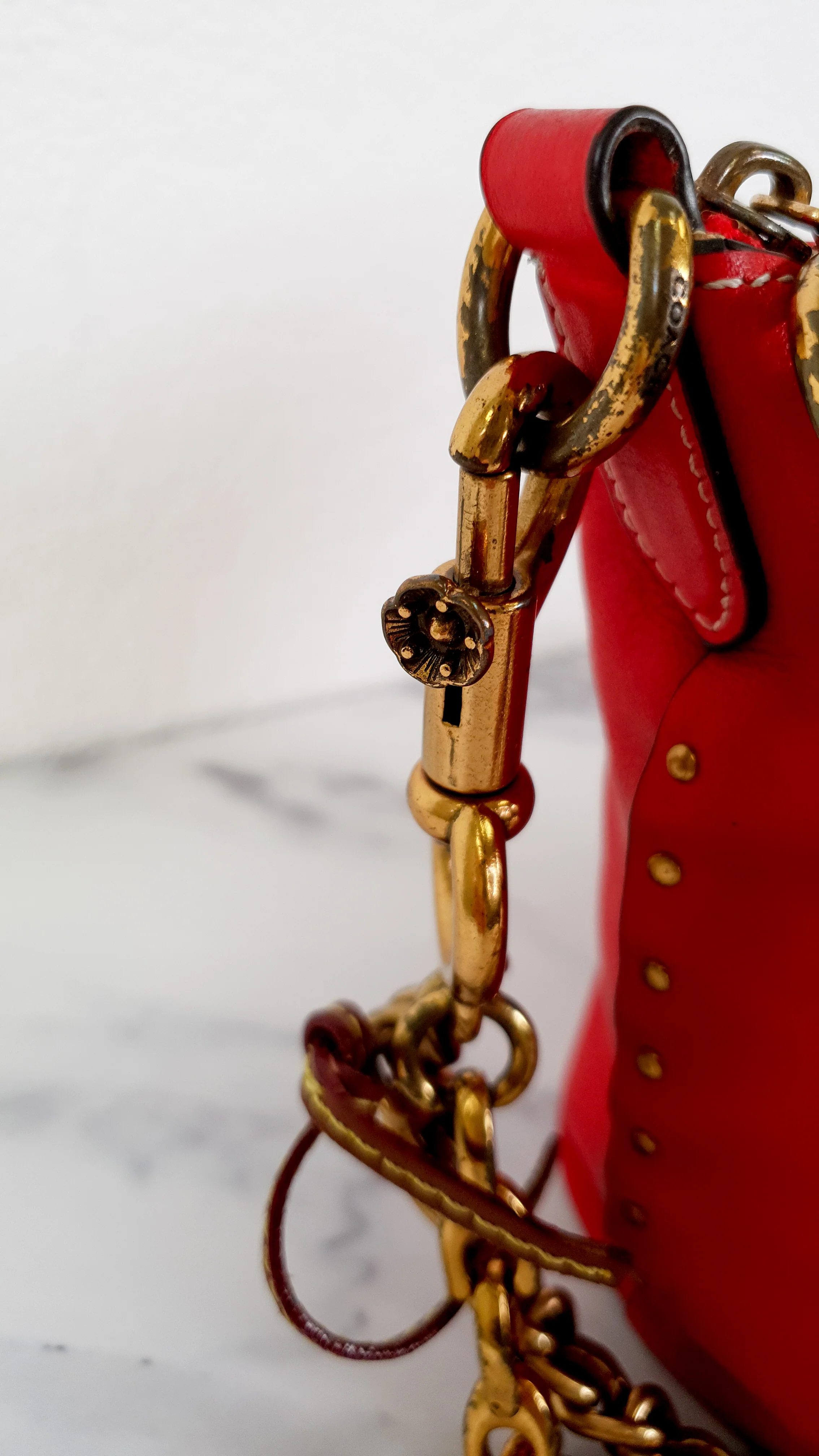 Coach 1941 Mini Duffle 12 Bag in Red smooth Glovetanned Leather with Zip Top & Border Rivets- Crossbody bag - Coach 32880 - Image 6