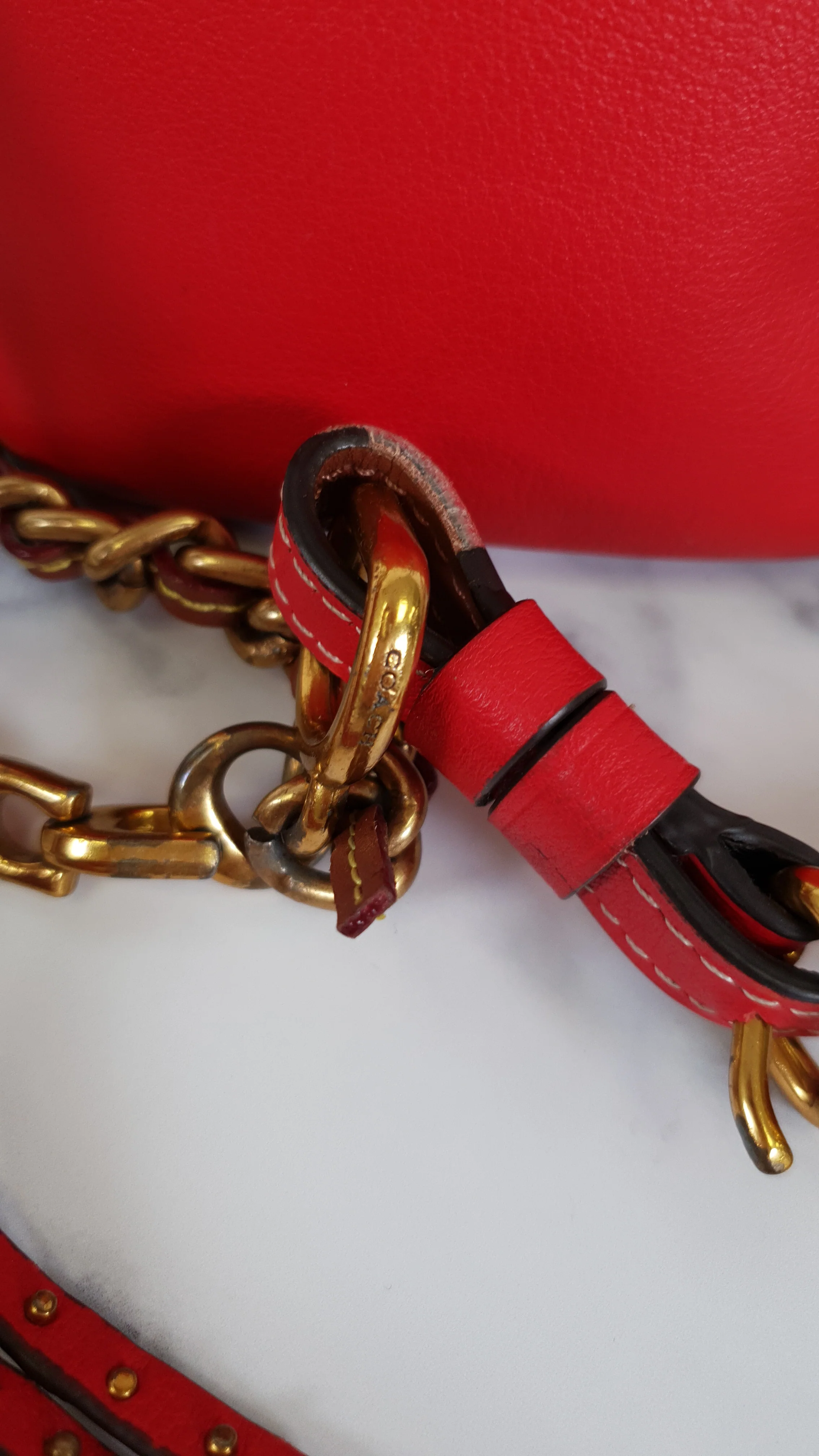 Coach 1941 Mini Duffle 12 Bag in Red smooth Glovetanned Leather with Zip Top & Border Rivets- Crossbody bag - Coach 32880 - Image 7
