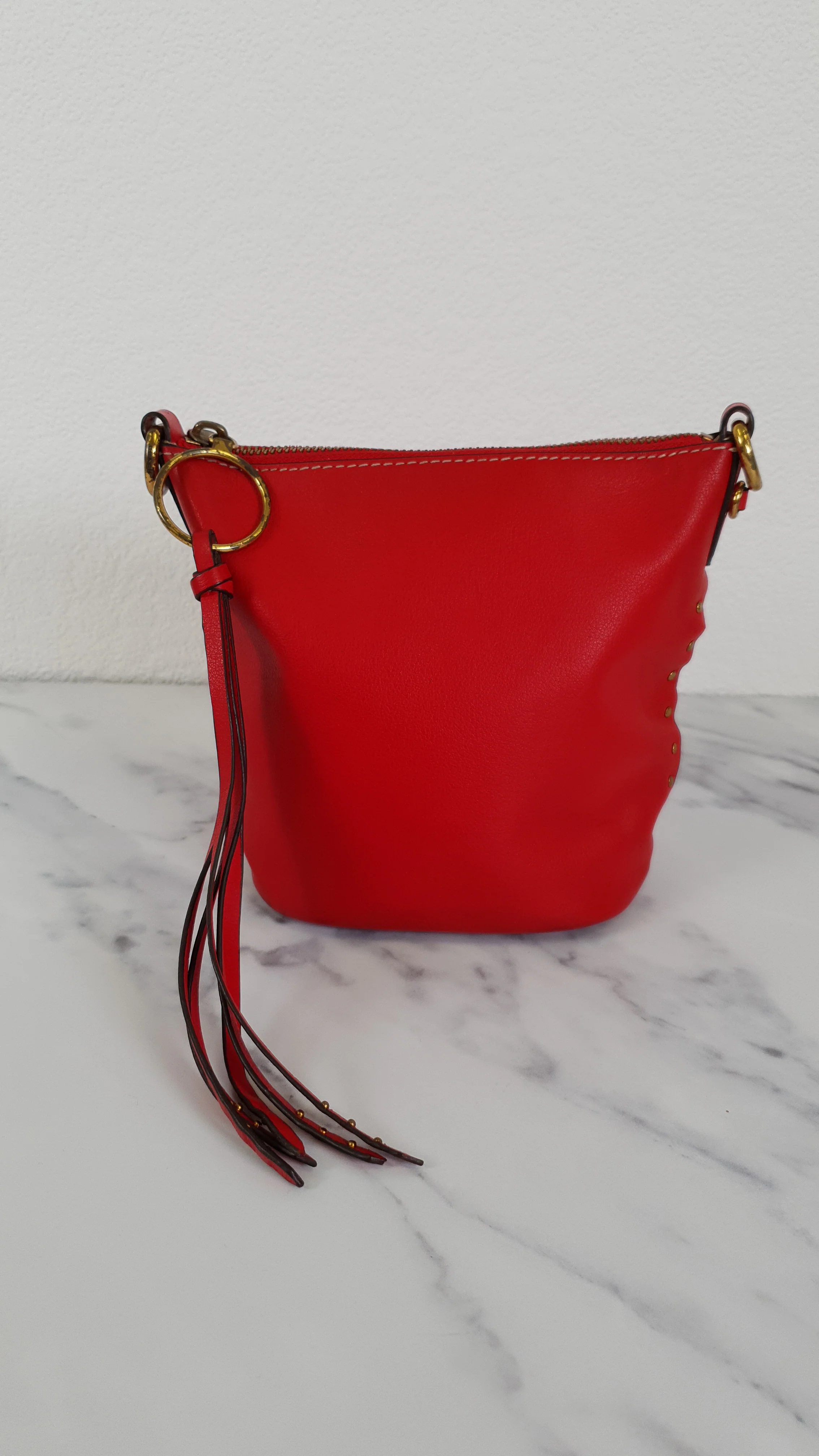 Coach 1941 Mini Duffle 12 Bag in Red smooth Glovetanned Leather with Zip Top & Border Rivets- Crossbody bag - Coach 32880 - Image 9