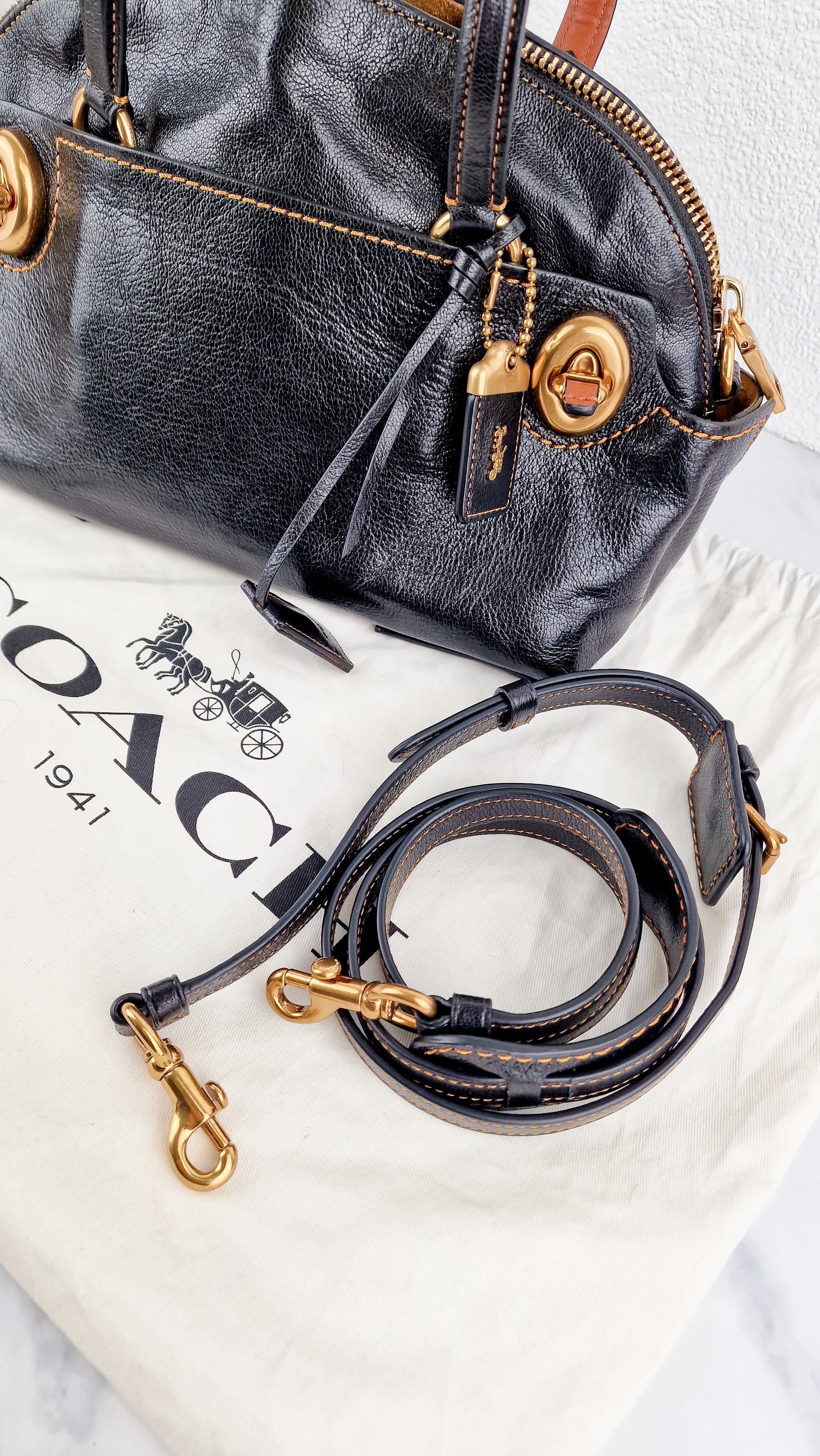 Coach 1941 Outlaw Satchel Bag in Black Polished Grain Leather - Shoulder Bag Handbag - Coach 38190 - Image 18