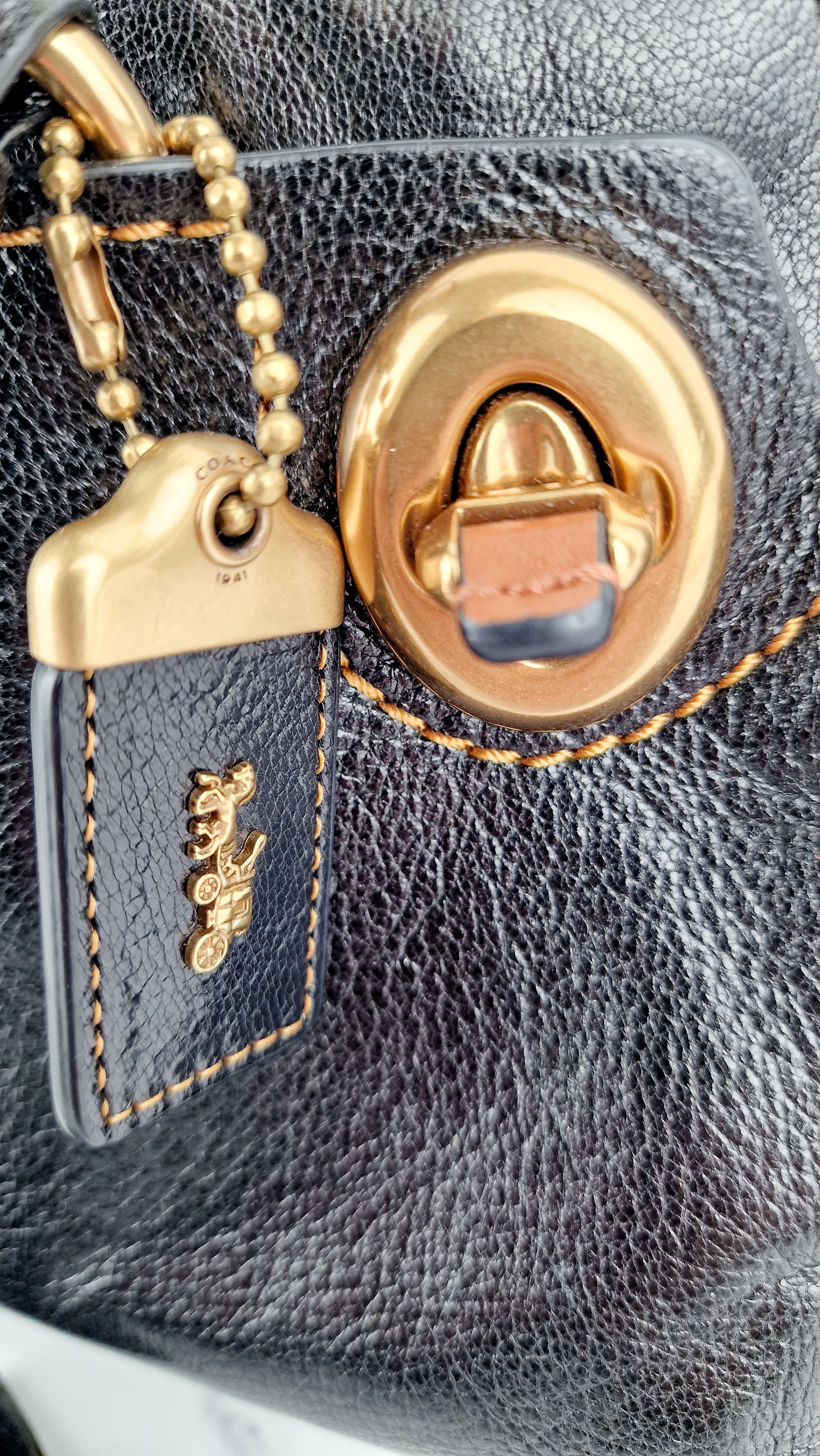 Coach 1941 Outlaw Satchel Bag in Black Polished Grain Leather - Shoulder Bag Handbag - Coach 38190 - Image 3