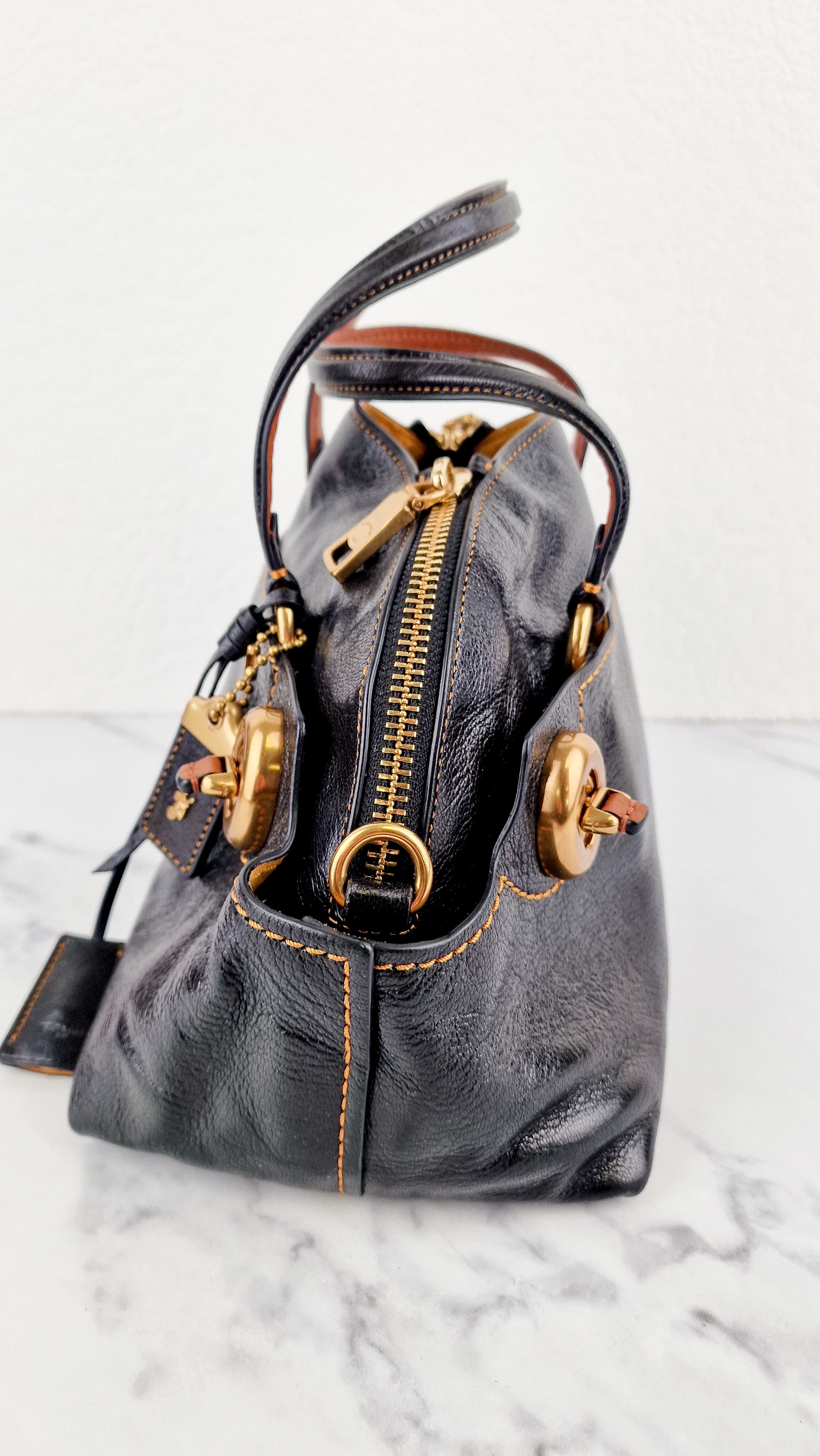 Coach 1941 Outlaw Satchel Bag in Black Polished Grain Leather - Shoulder Bag Handbag - Coach 38190 - Image 7