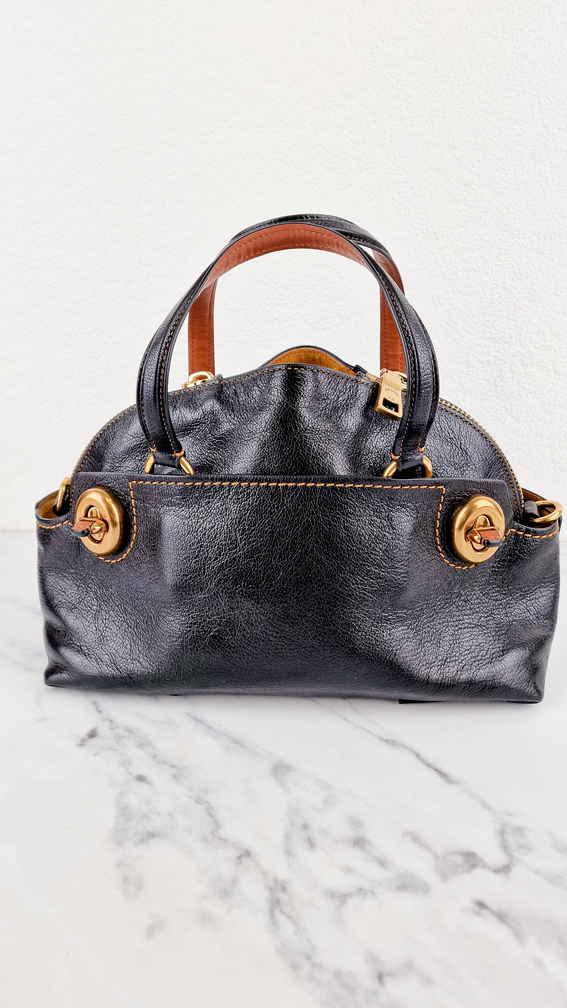 Coach 1941 Outlaw Satchel Bag in Black Polished Grain Leather - Shoulder Bag Handbag - Coach 38190 - Image 8