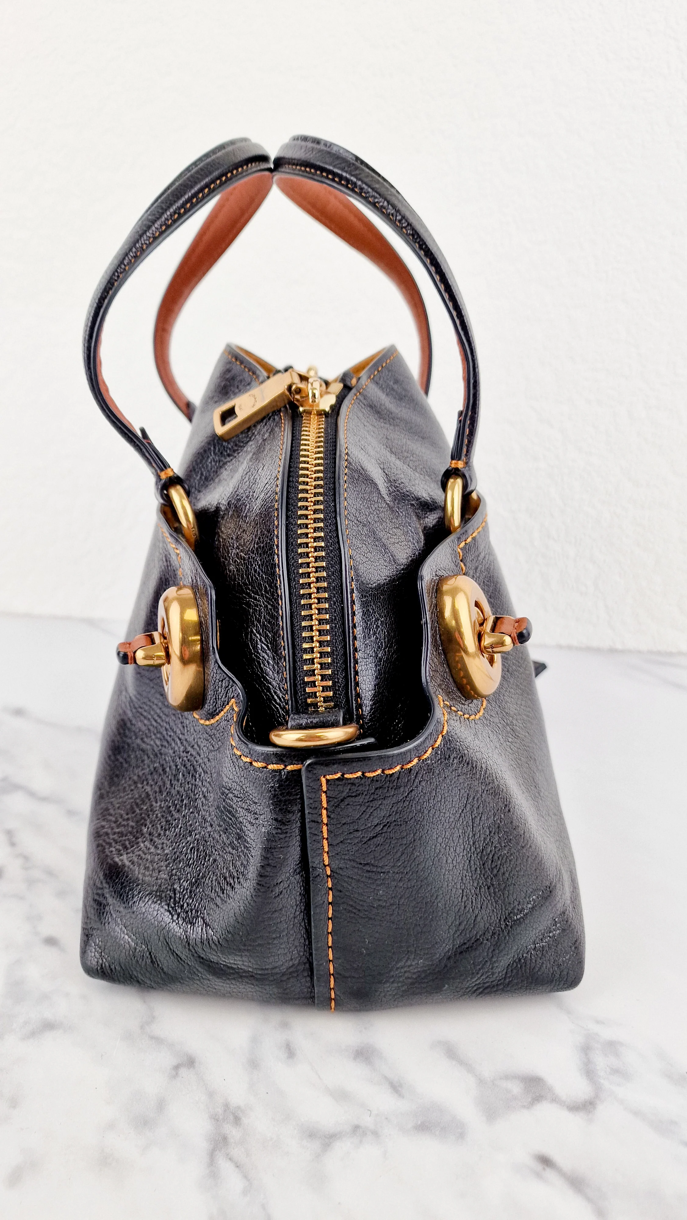 Coach 1941 Outlaw Satchel Bag in Black Polished Grain Leather - Shoulder Bag Handbag - Coach 38190 - Image 9