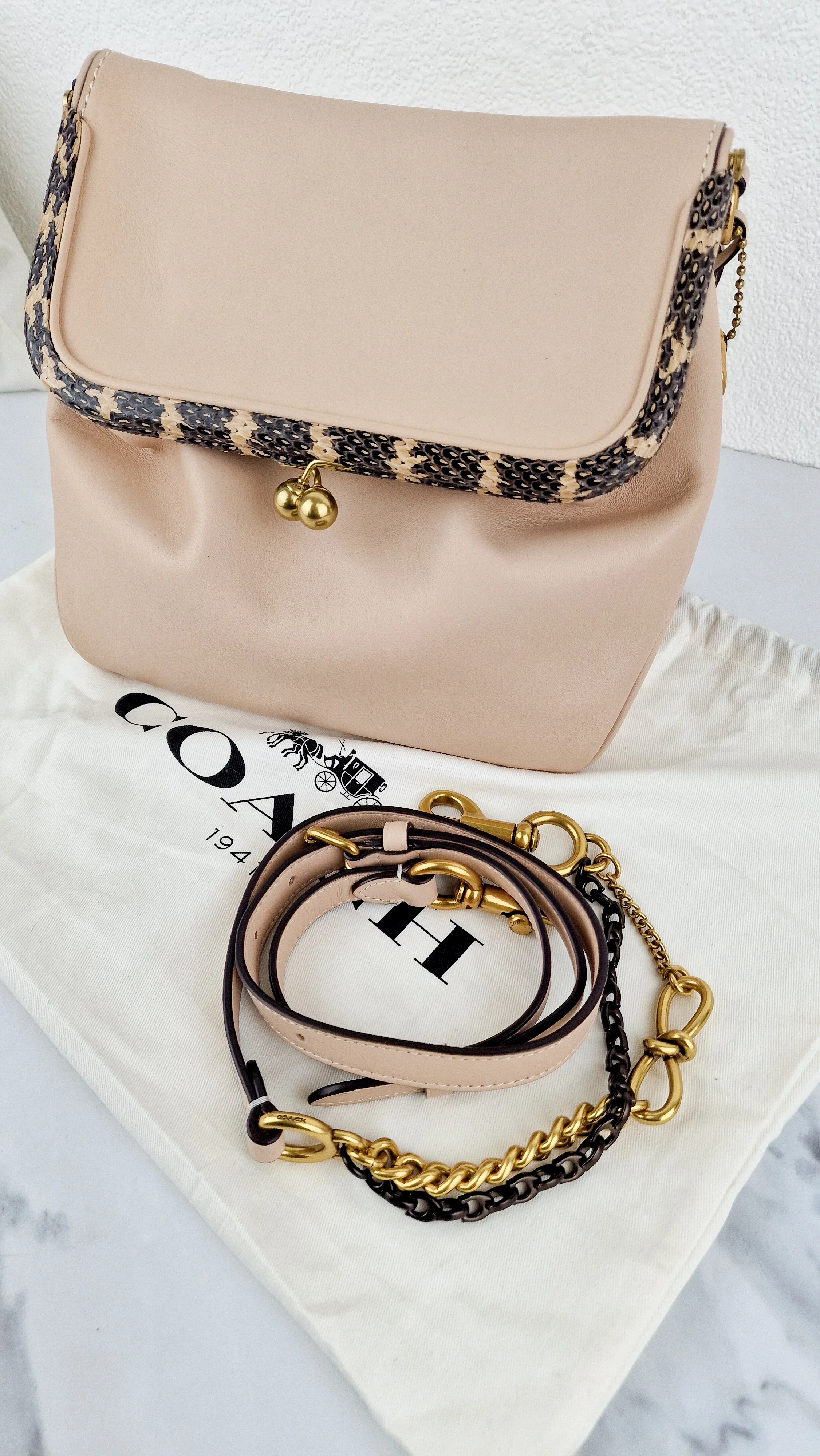 Coach 1941 Rider Bag 24 Crossbody Snakeskin in Beige Sand Cream Smooth Leather - Coach 75501 - Image 16