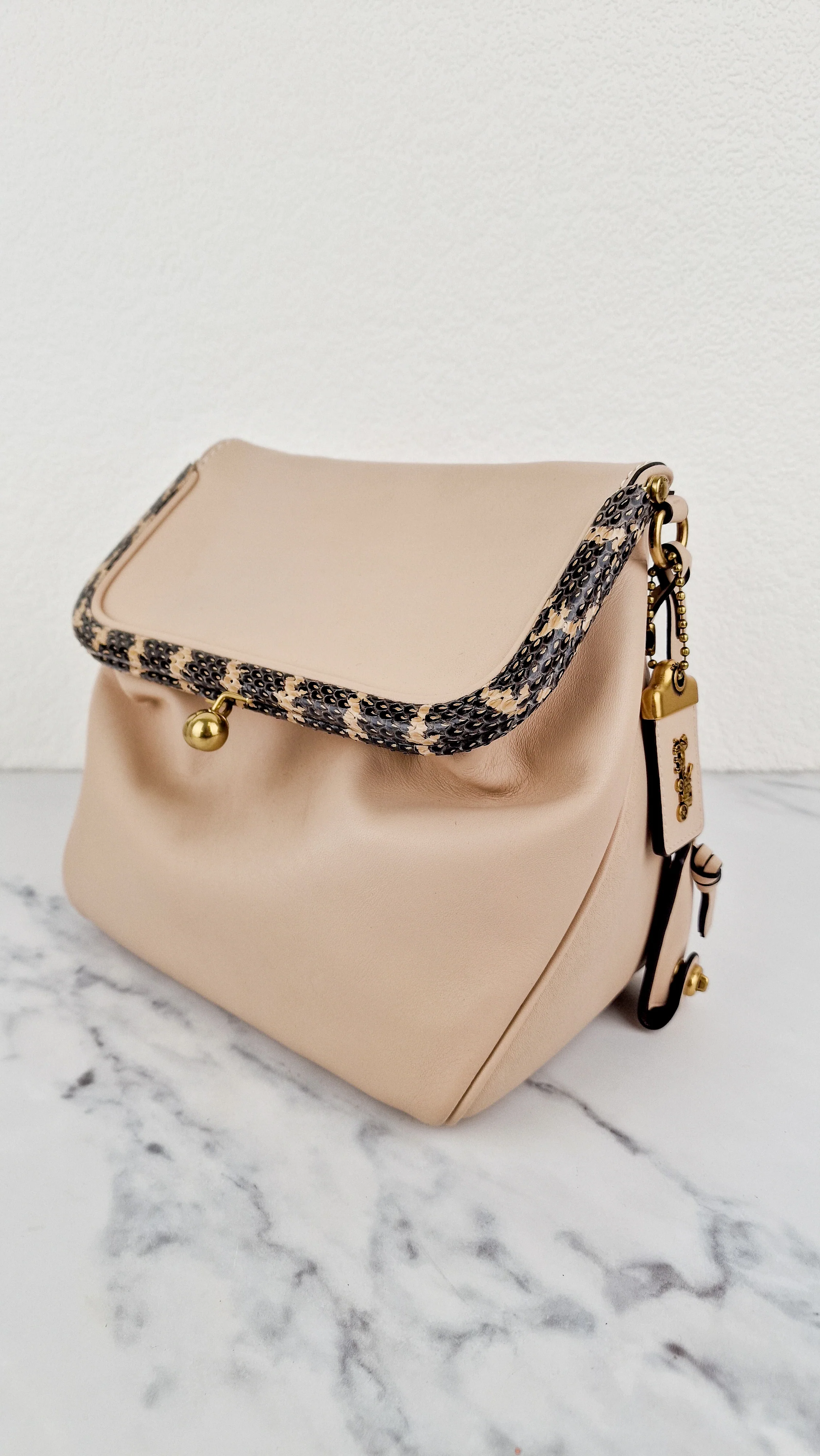 Coach 1941 Rider Bag 24 Crossbody Snakeskin in Beige Sand Cream Smooth Leather - Coach 75501 - Image 4