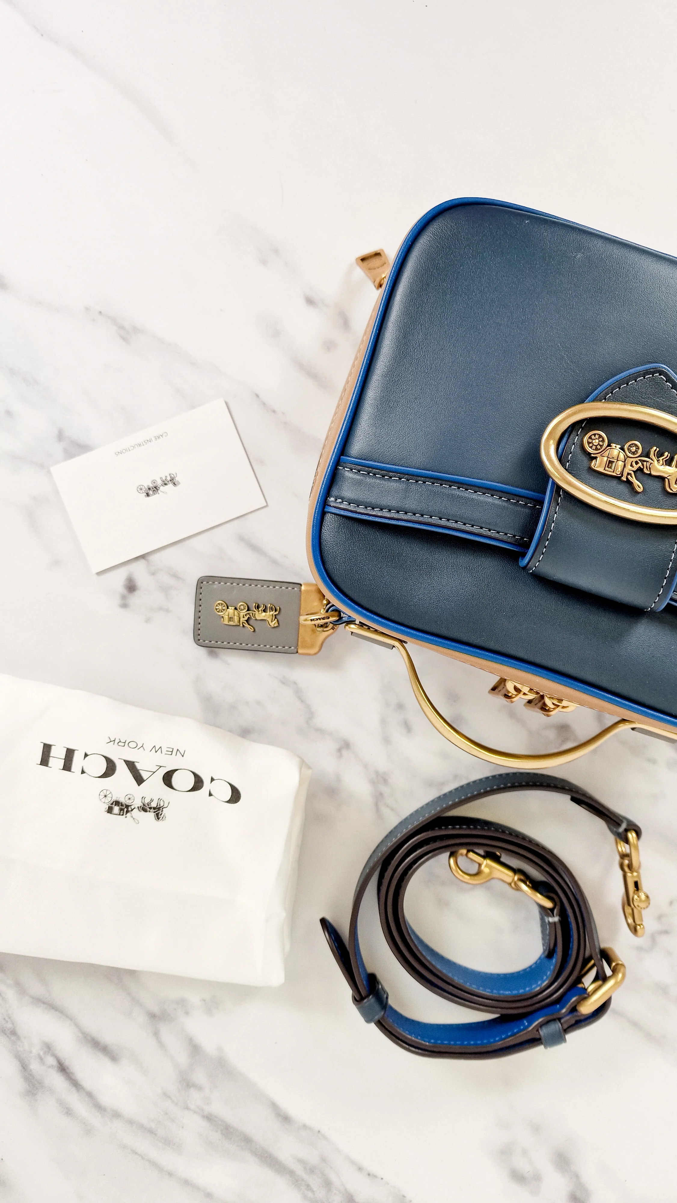 Coach 1941 Riley Lunchbox Bag in Dark Denim Blue Colorblock Smooth Leather Tophandle Crossbody Bag - Coach 704 - Image 15