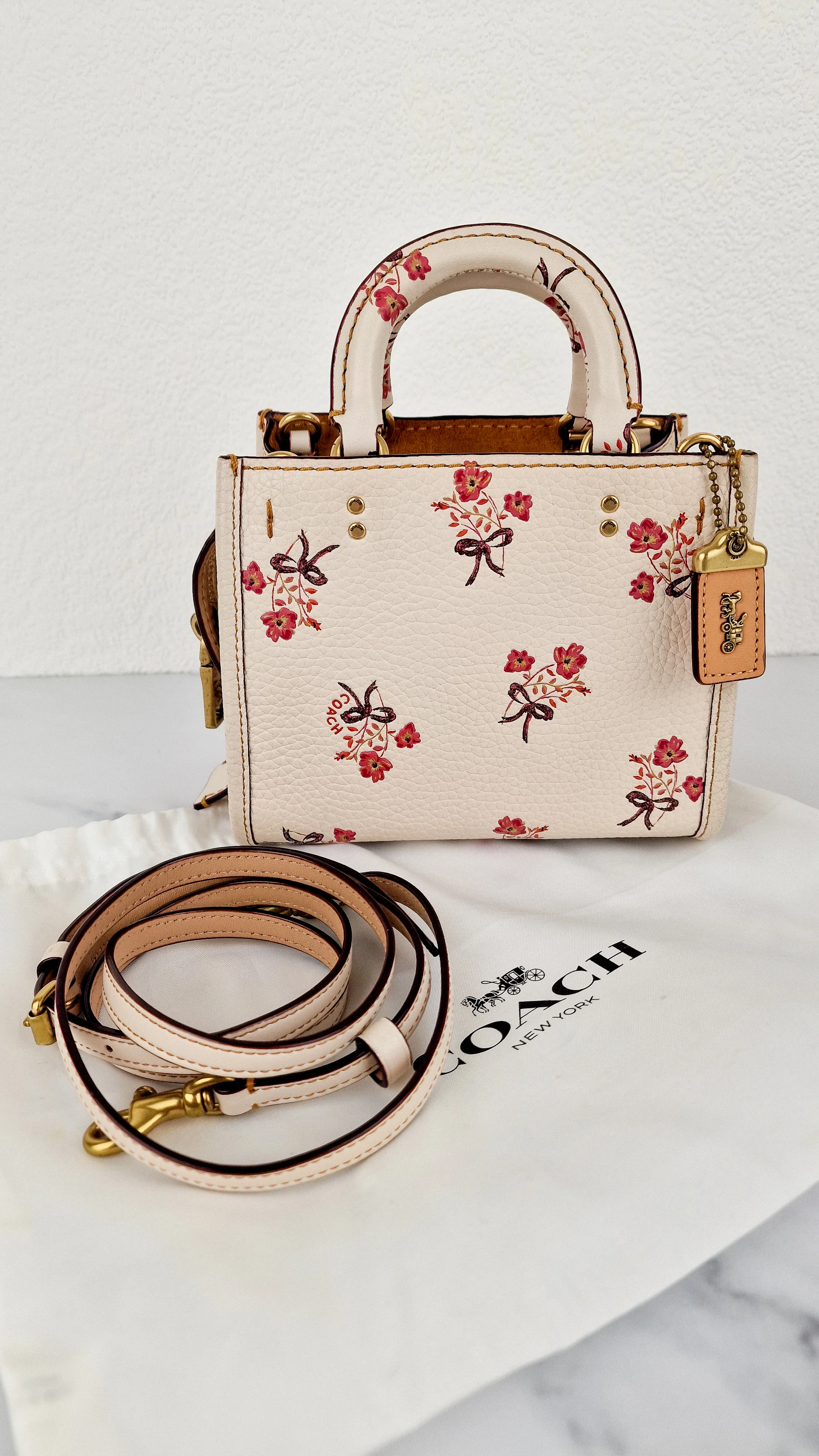 Coach 1941 Rogue 17 Floral Bow Chalk White Crossbody Bag Mini Bag in Pebbled Leather - Coach 26835 - Image 17
