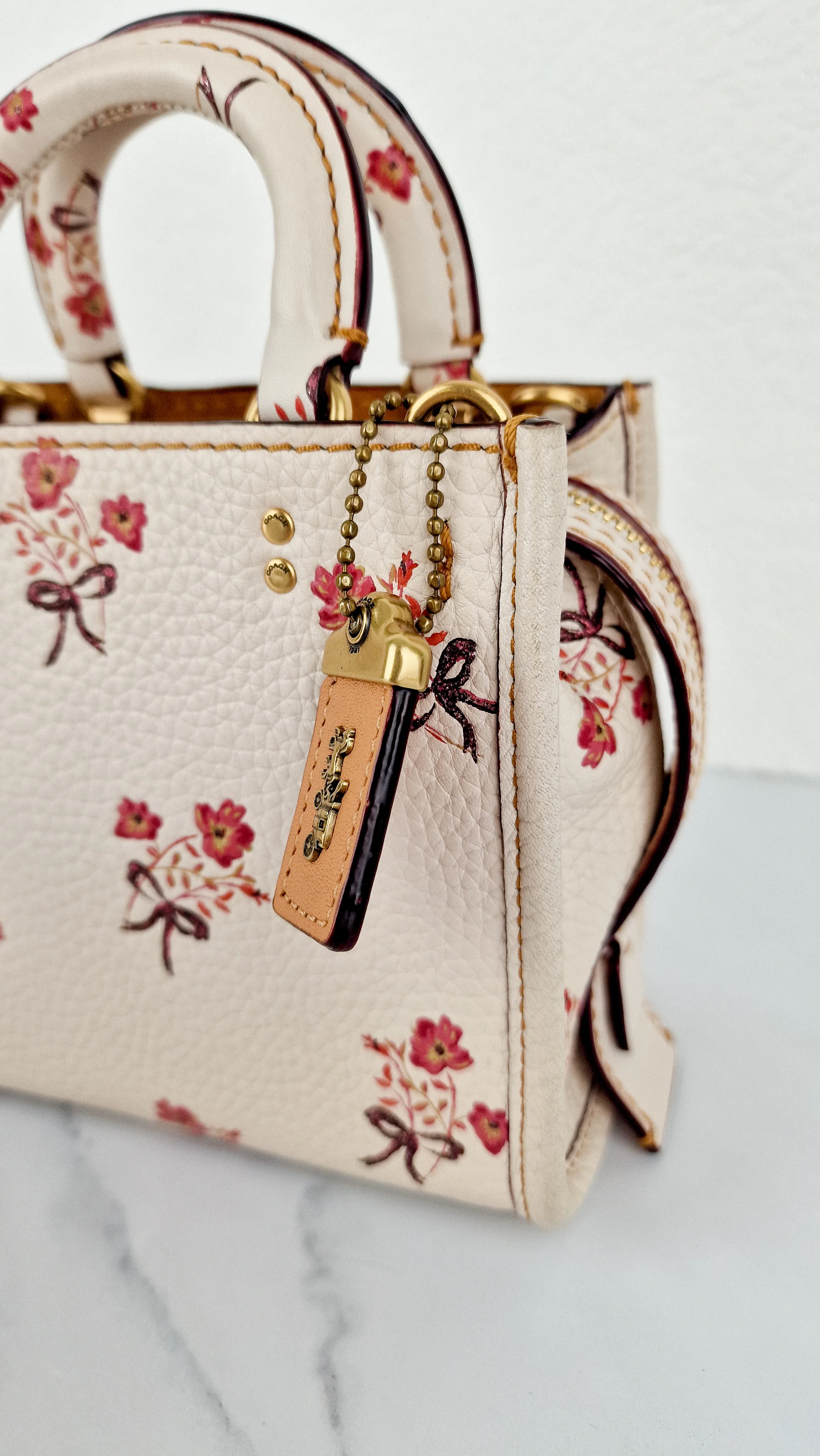 Coach 1941 Rogue 17 Floral Bow Chalk White Crossbody Bag Mini Bag in Pebbled Leather - Coach 26835 - Image 2