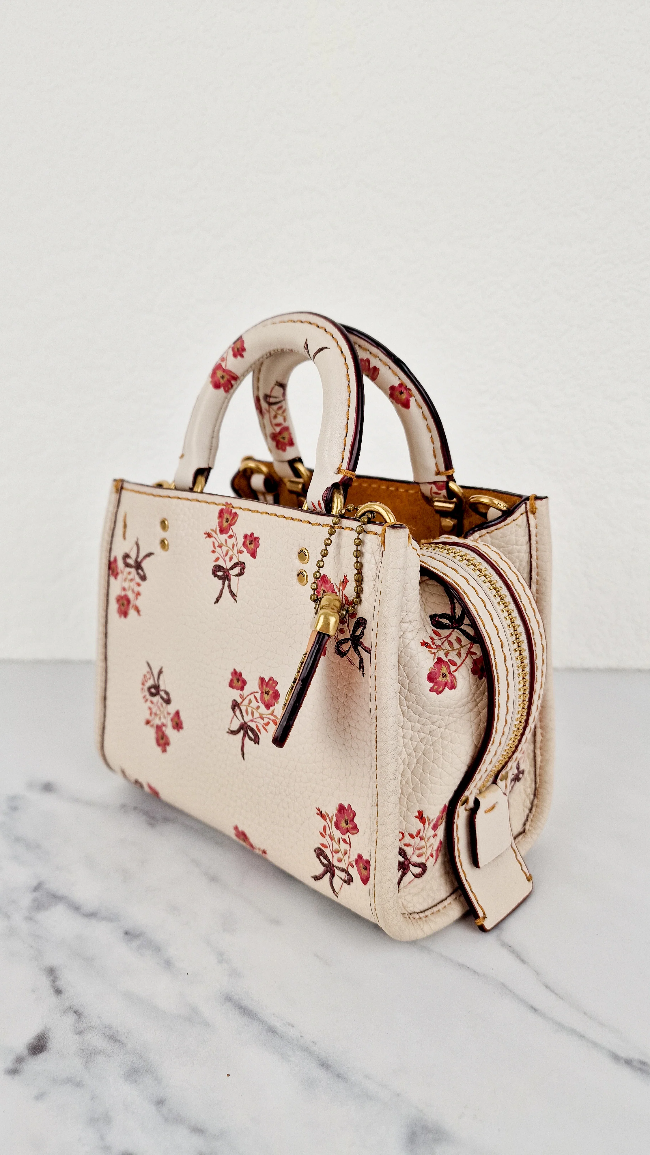 Coach 1941 Rogue 17 Floral Bow Chalk White Crossbody Bag Mini Bag in Pebbled Leather - Coach 26835 - Image 4