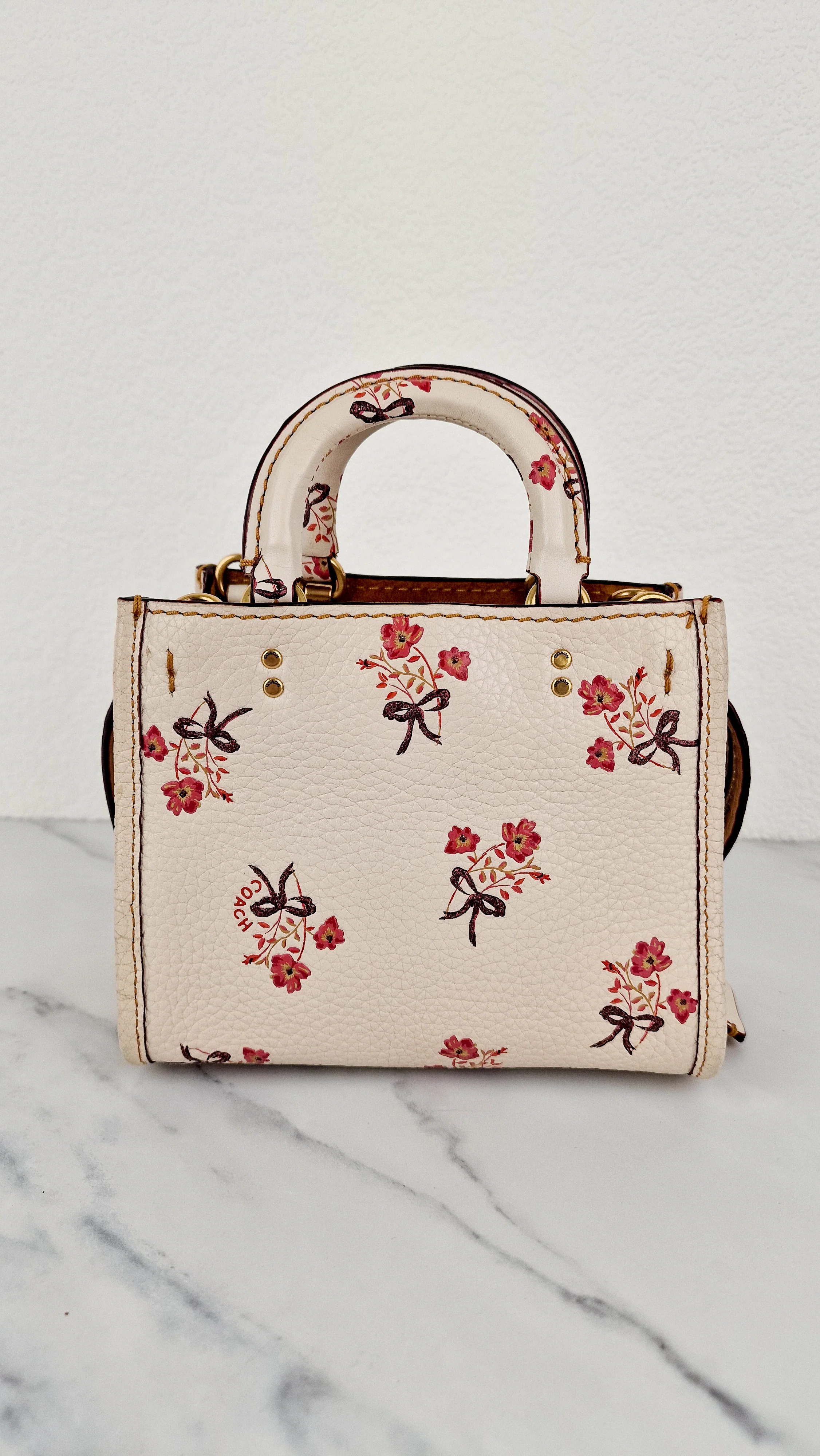 Coach 1941 Rogue 17 Floral Bow Chalk White Crossbody Bag Mini Bag in Pebbled Leather - Coach 26835 - Image 6