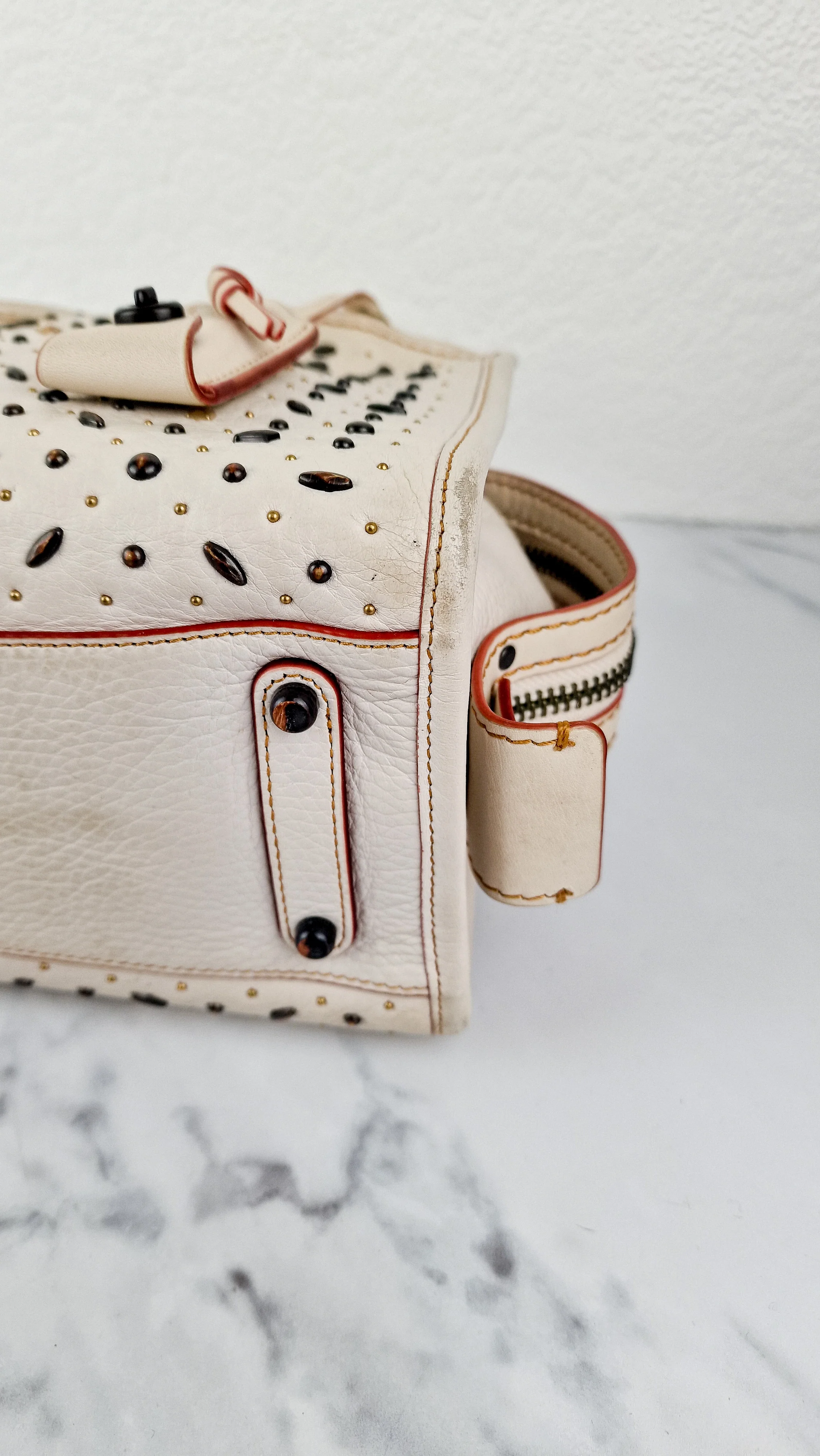 Coach 1941 Rogue 25 in Chalk White With Pyramid Prairie Rivets Pebble Leather Satchel - Coach 54551 - Image 9