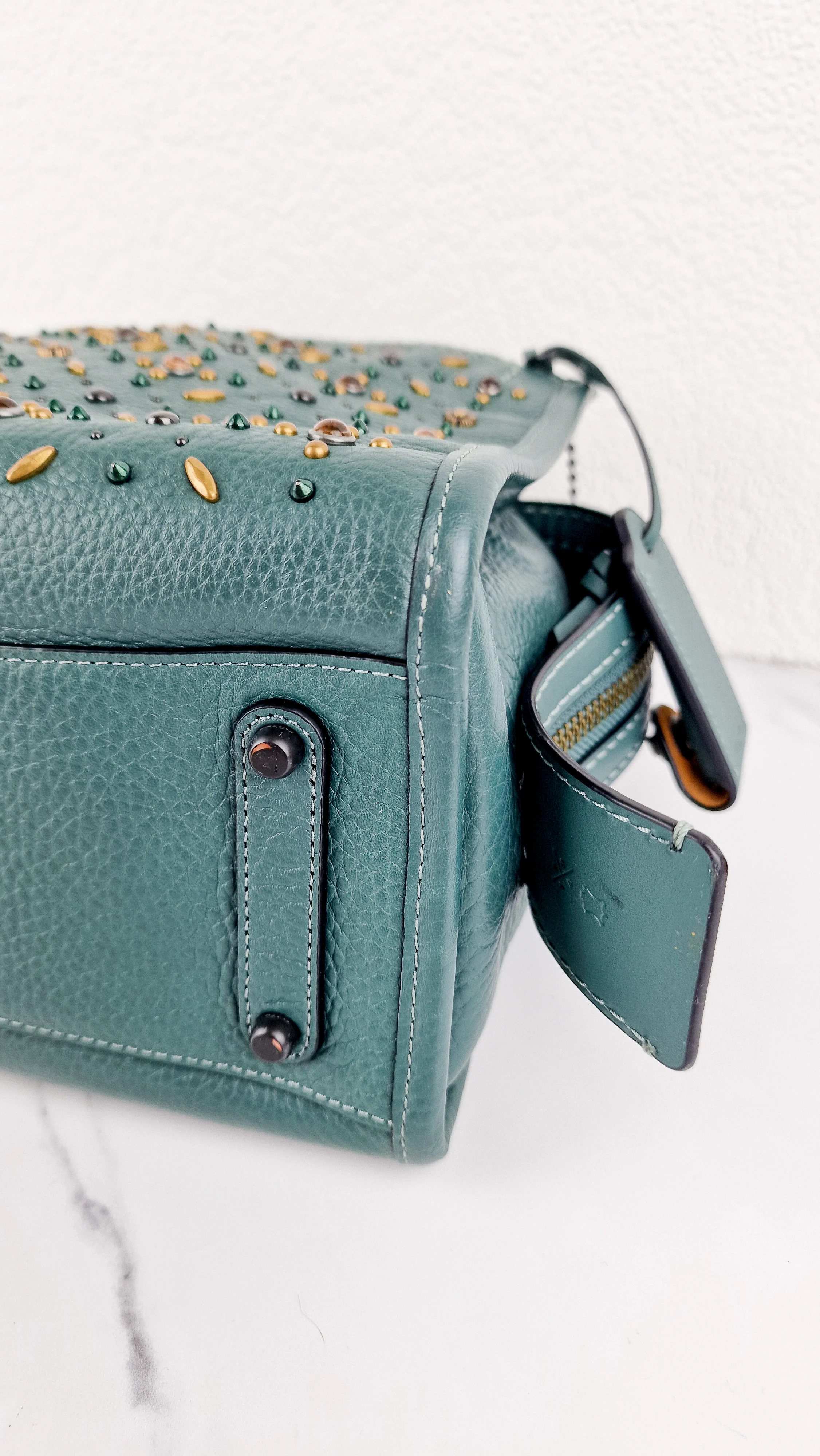 Coach 1941 Rogue 25 in Dark Turquoise With Prairie Rivets Pebble Leather Satchel - Coach 21590 - Image 10