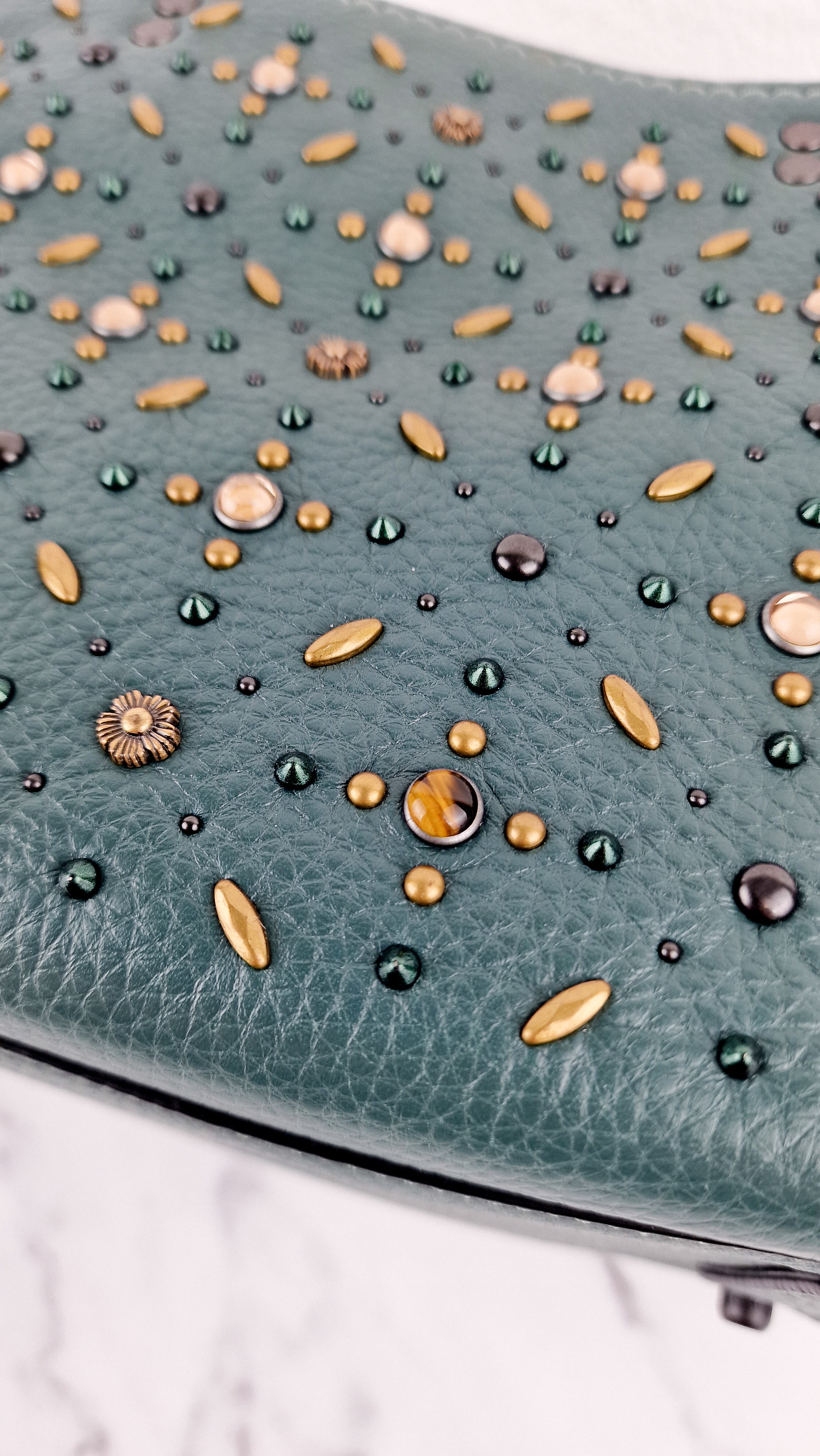 Coach 1941 Rogue 25 in Dark Turquoise With Prairie Rivets Pebble Leather Satchel - Coach 21590 - Image 13