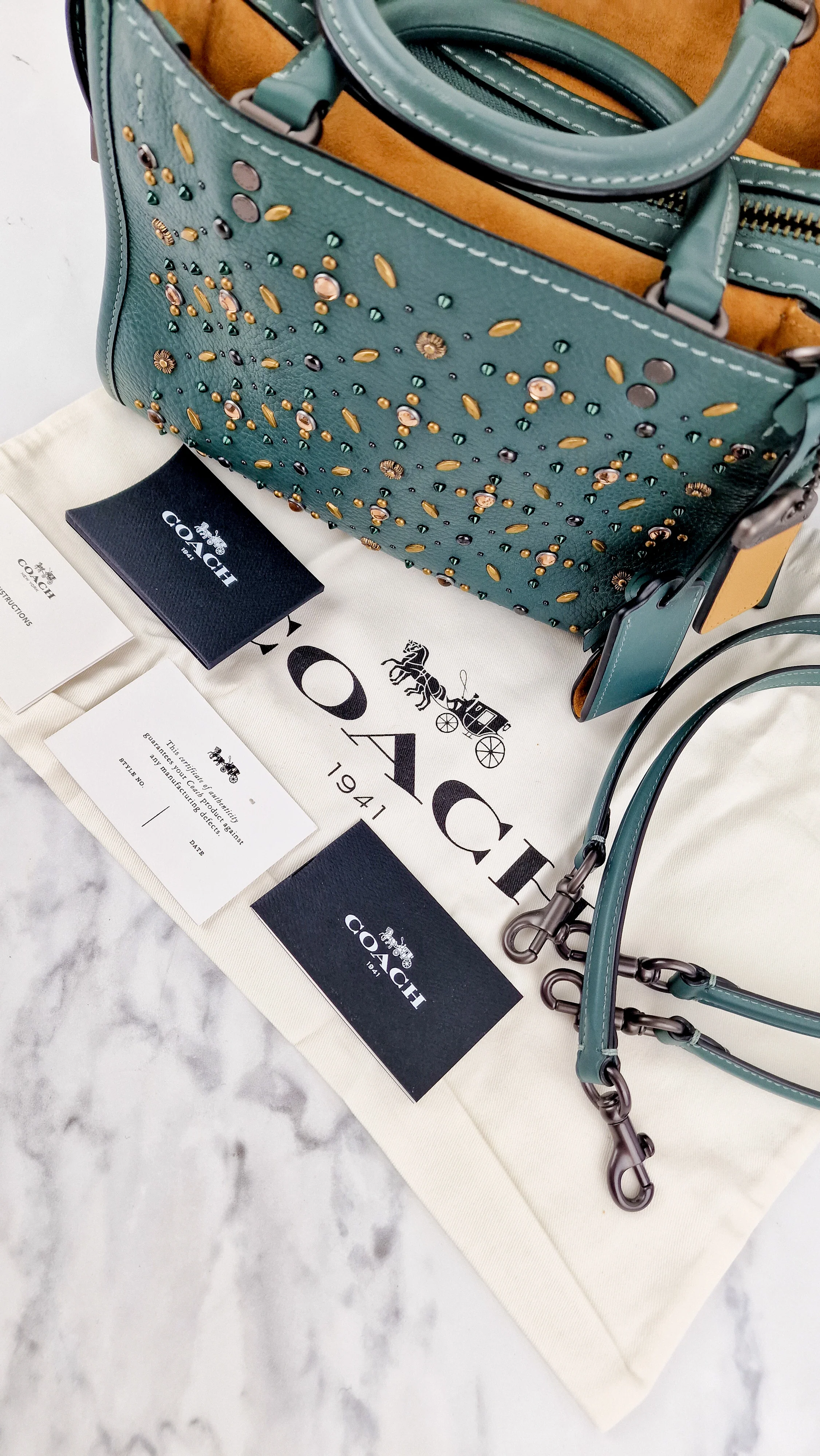 Coach 1941 Rogue 25 in Dark Turquoise With Prairie Rivets Pebble Leather Satchel - Coach 21590 - Image 18