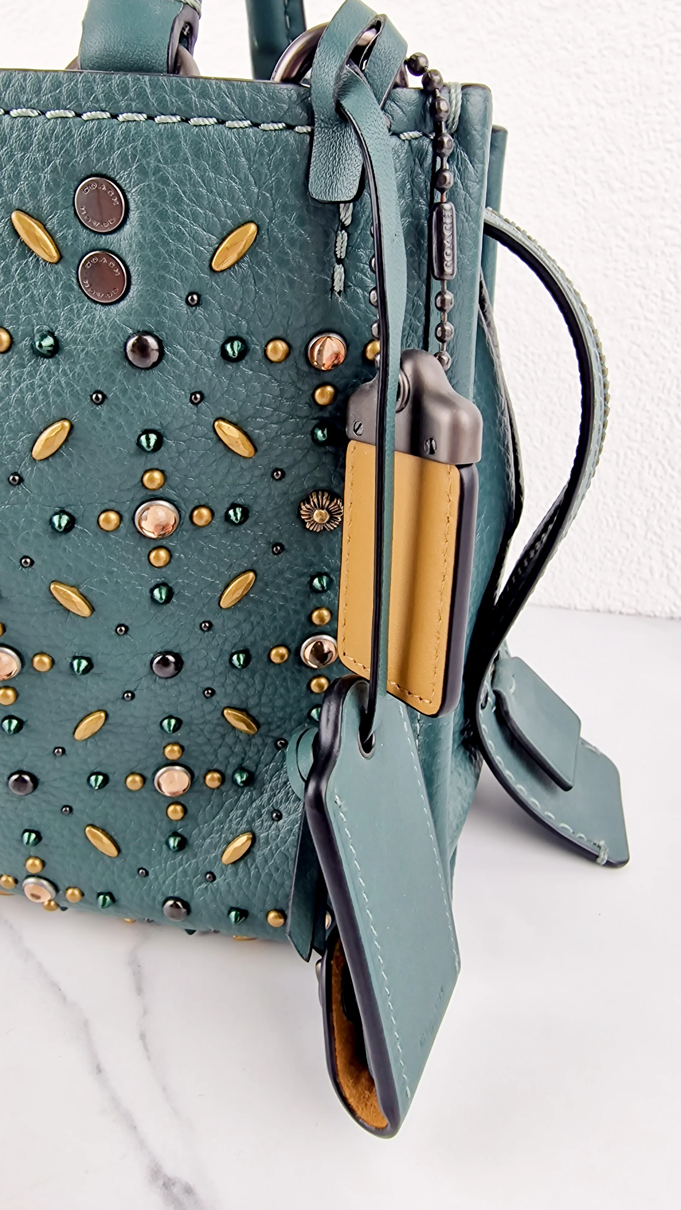 Coach 1941 Rogue 25 in Dark Turquoise With Prairie Rivets Pebble Leather Satchel - Coach 21590 - Image 2