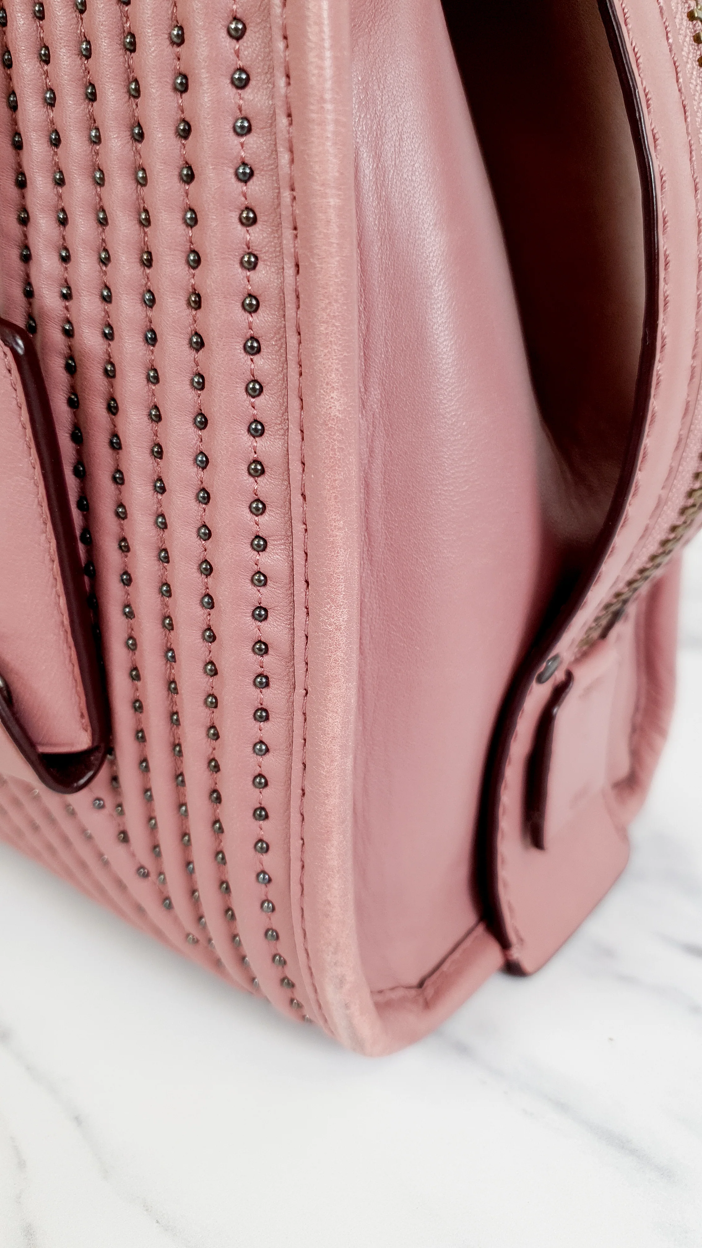 Coach 1941 Rogue 25 in Dusty Rose Pink Quilted Studded Chevron Nappa Leather - Shoulder Bag Handbag - Coach 22797 - Image 3
