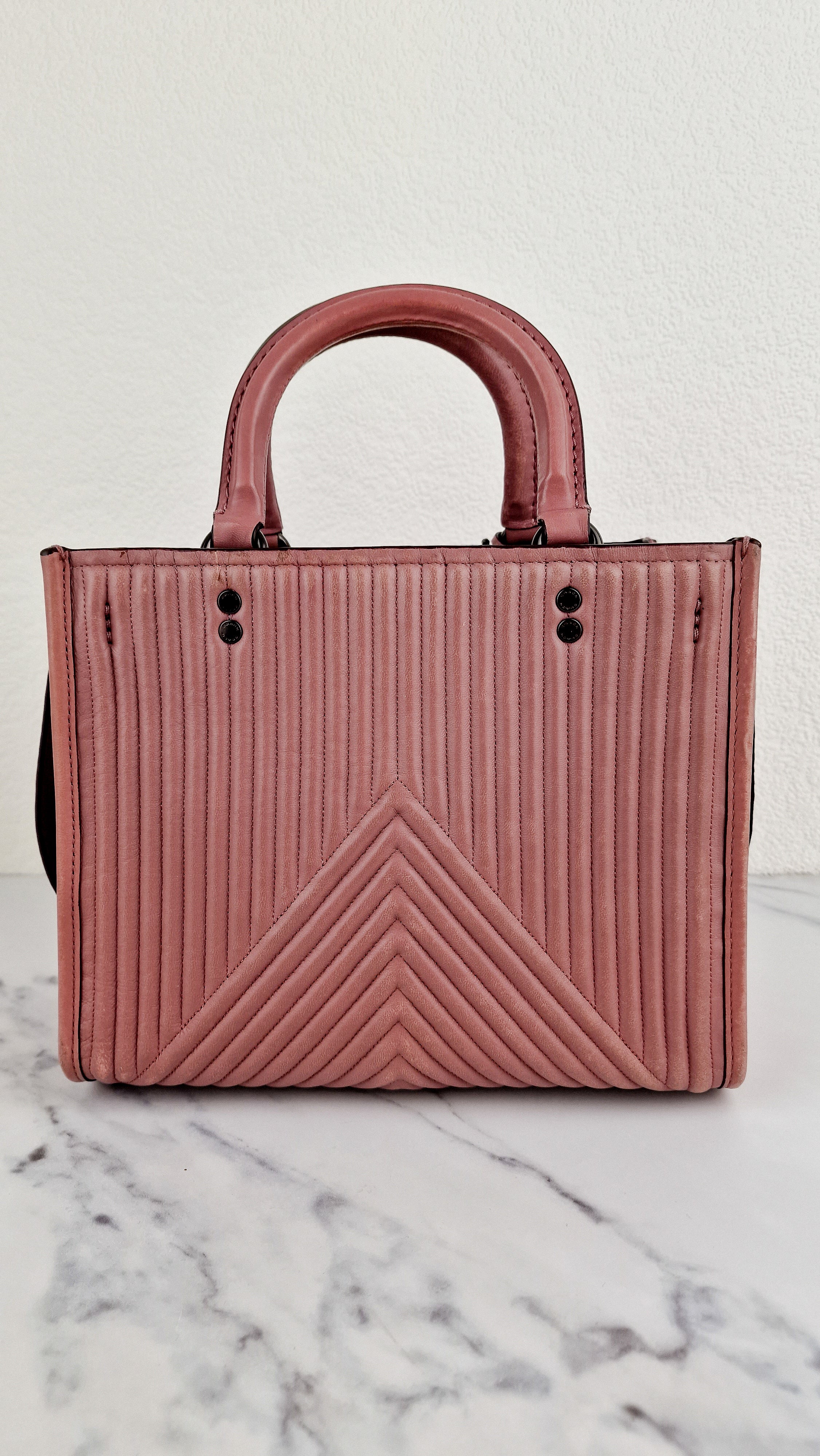 Coach 1941 Rogue 25 in Dusty Rose Pink Quilted Studded Chevron Smooth Nappa Leather - Shoulder Bag Handbag - Coach 22797 - Image 10