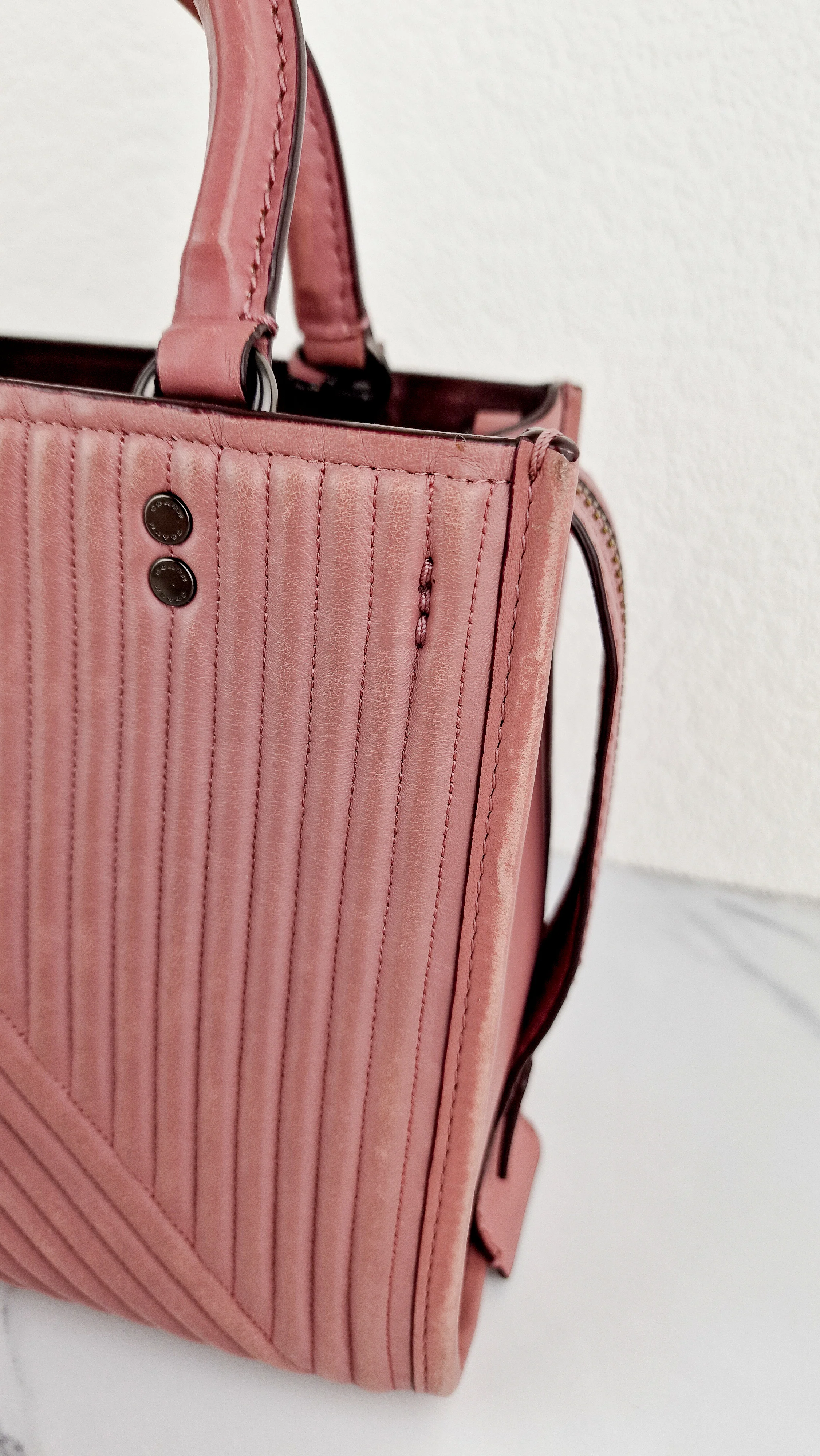 Coach 1941 Rogue 25 in Dusty Rose Pink Quilted Studded Chevron Smooth Nappa Leather - Shoulder Bag Handbag - Coach 22797 - Image 11