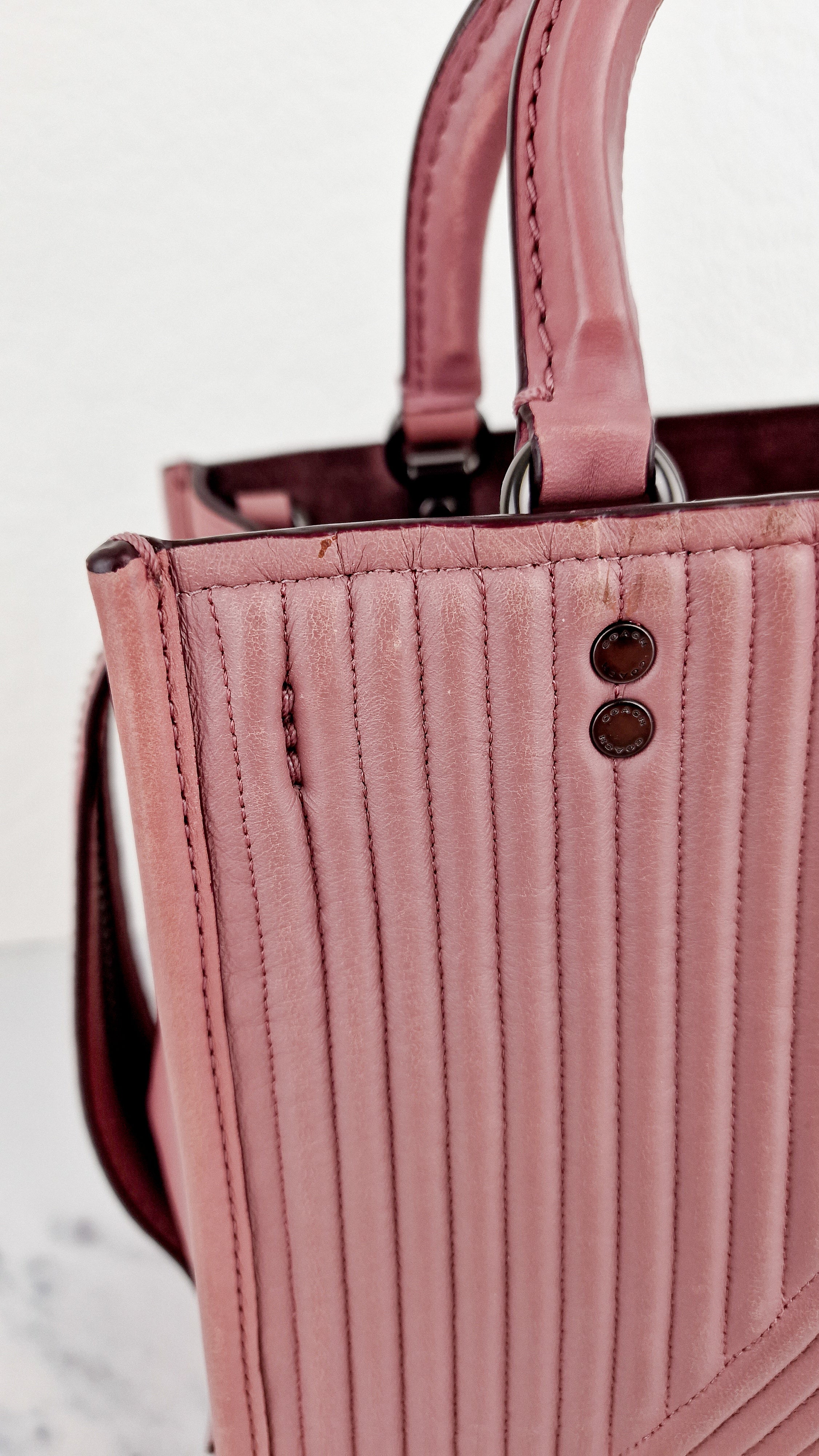 Coach 1941 Rogue 25 in Dusty Rose Pink Quilted Studded Chevron Smooth Nappa Leather - Shoulder Bag Handbag - Coach 22797 - Image 12