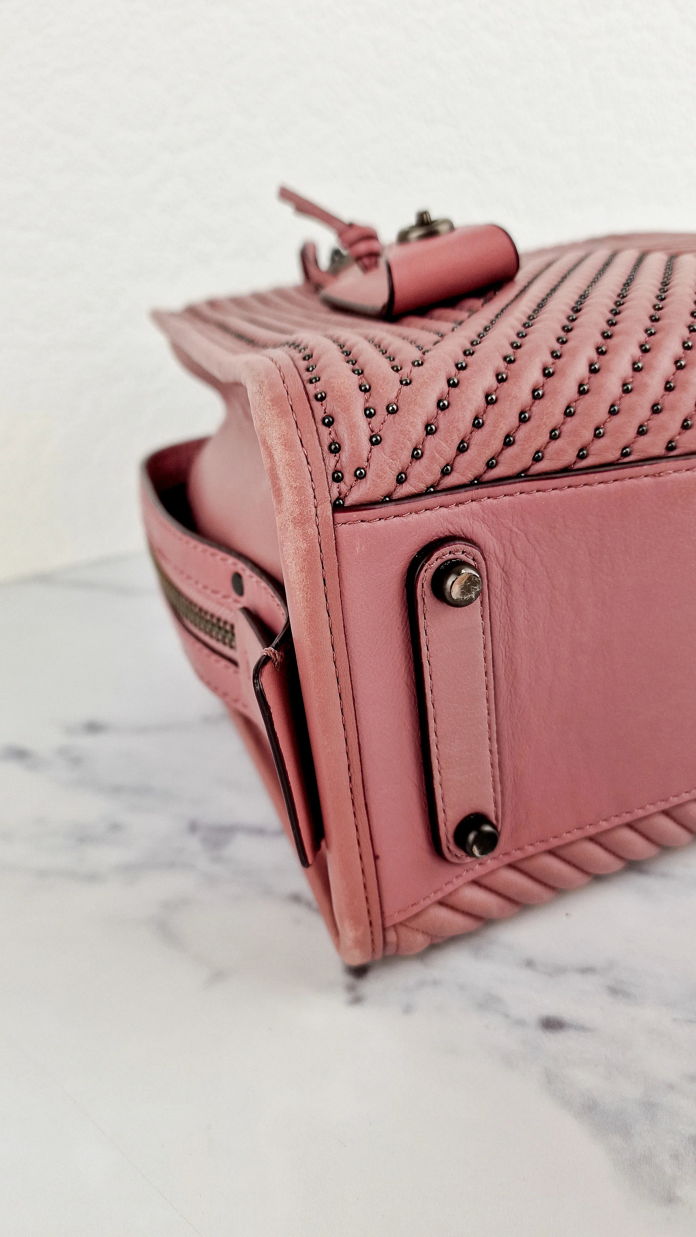 Coach 1941 Rogue 25 in Dusty Rose Pink Quilted Studded Chevron Smooth Nappa Leather - Shoulder Bag Handbag - Coach 22797 - Image 16