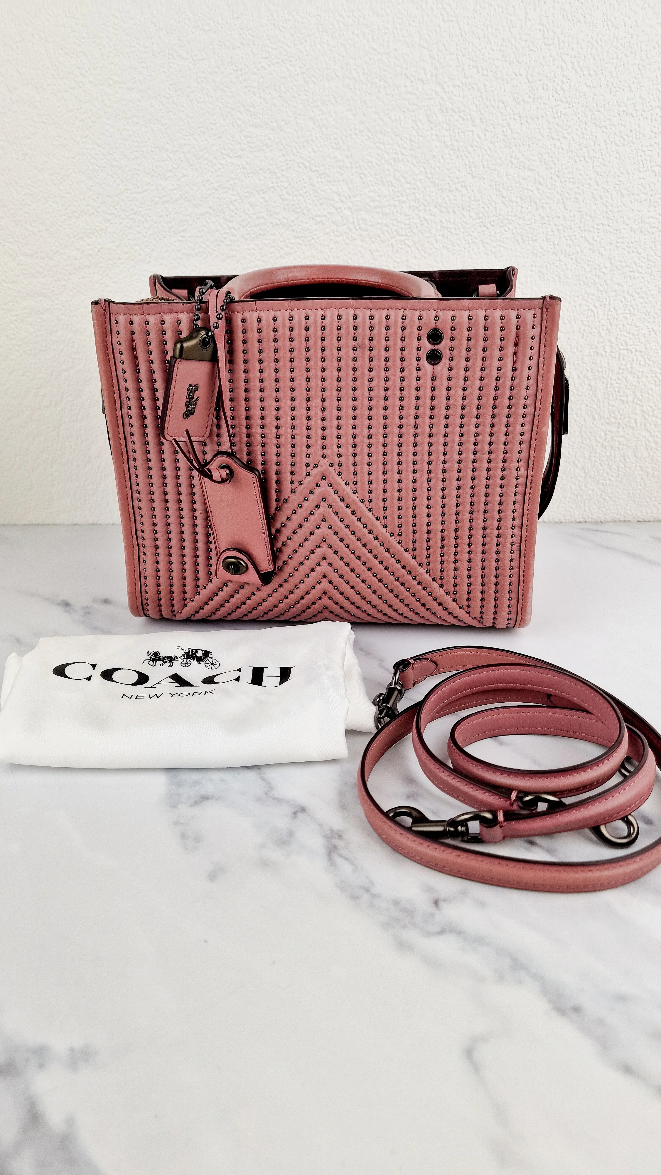 Coach 1941 Rogue 25 in Dusty Rose Pink Quilted Studded Chevron Smooth Nappa Leather - Shoulder Bag Handbag - Coach 22797 - Image 2