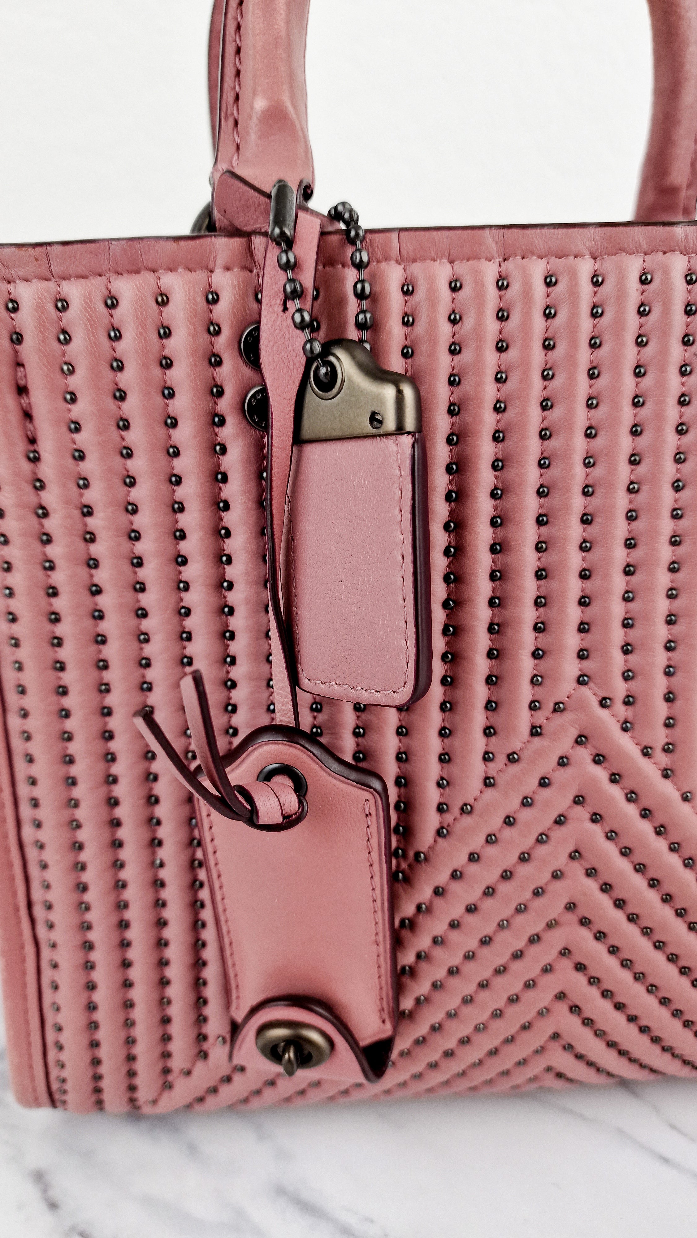 Coach 1941 Rogue 25 in Dusty Rose Pink Quilted Studded Chevron Smooth Nappa Leather - Shoulder Bag Handbag - Coach 22797 - Image 3