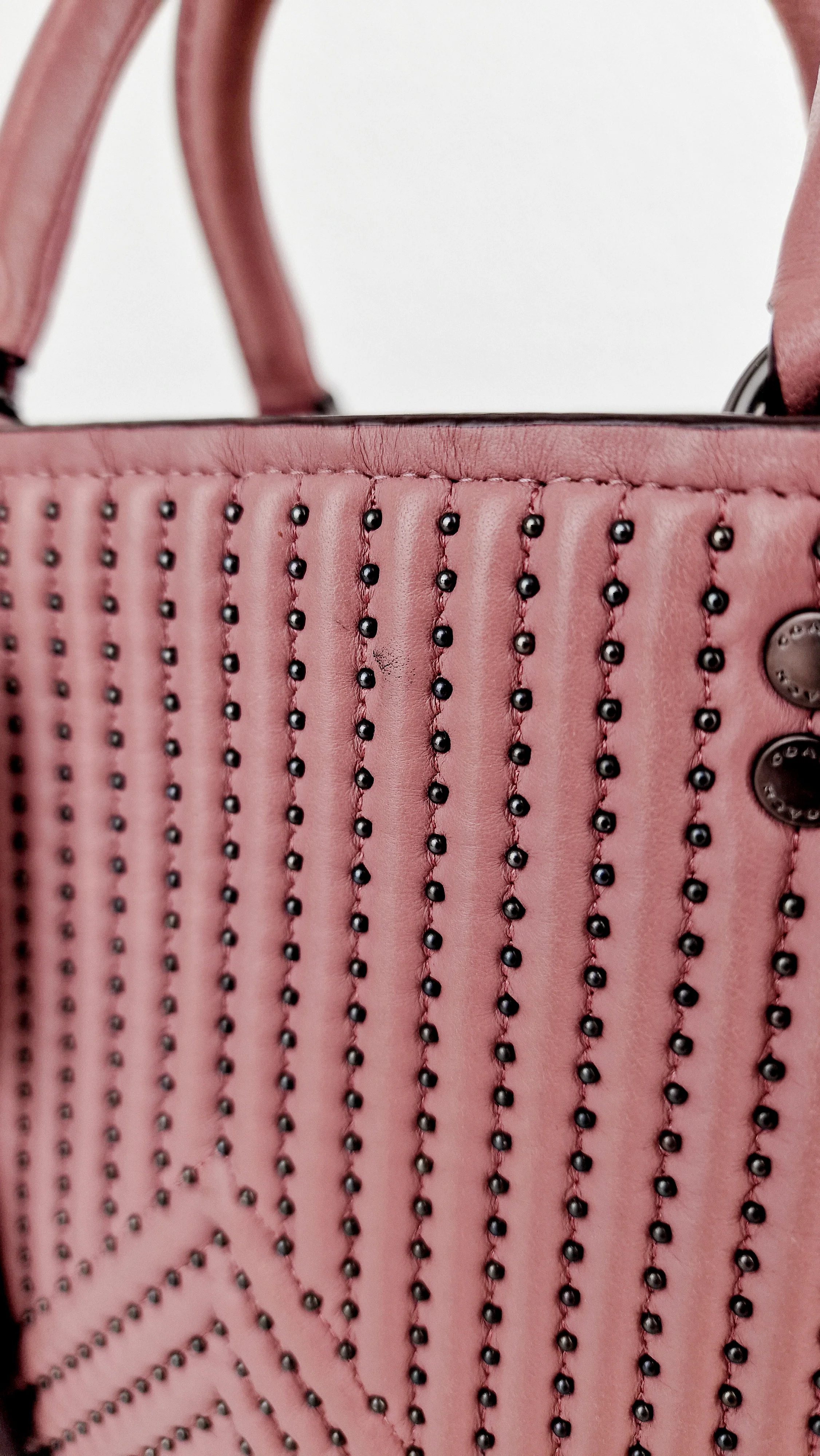 Coach 1941 Rogue 25 in Dusty Rose Pink Quilted Studded Chevron Smooth Nappa Leather - Shoulder Bag Handbag - Coach 22797 - Image 5