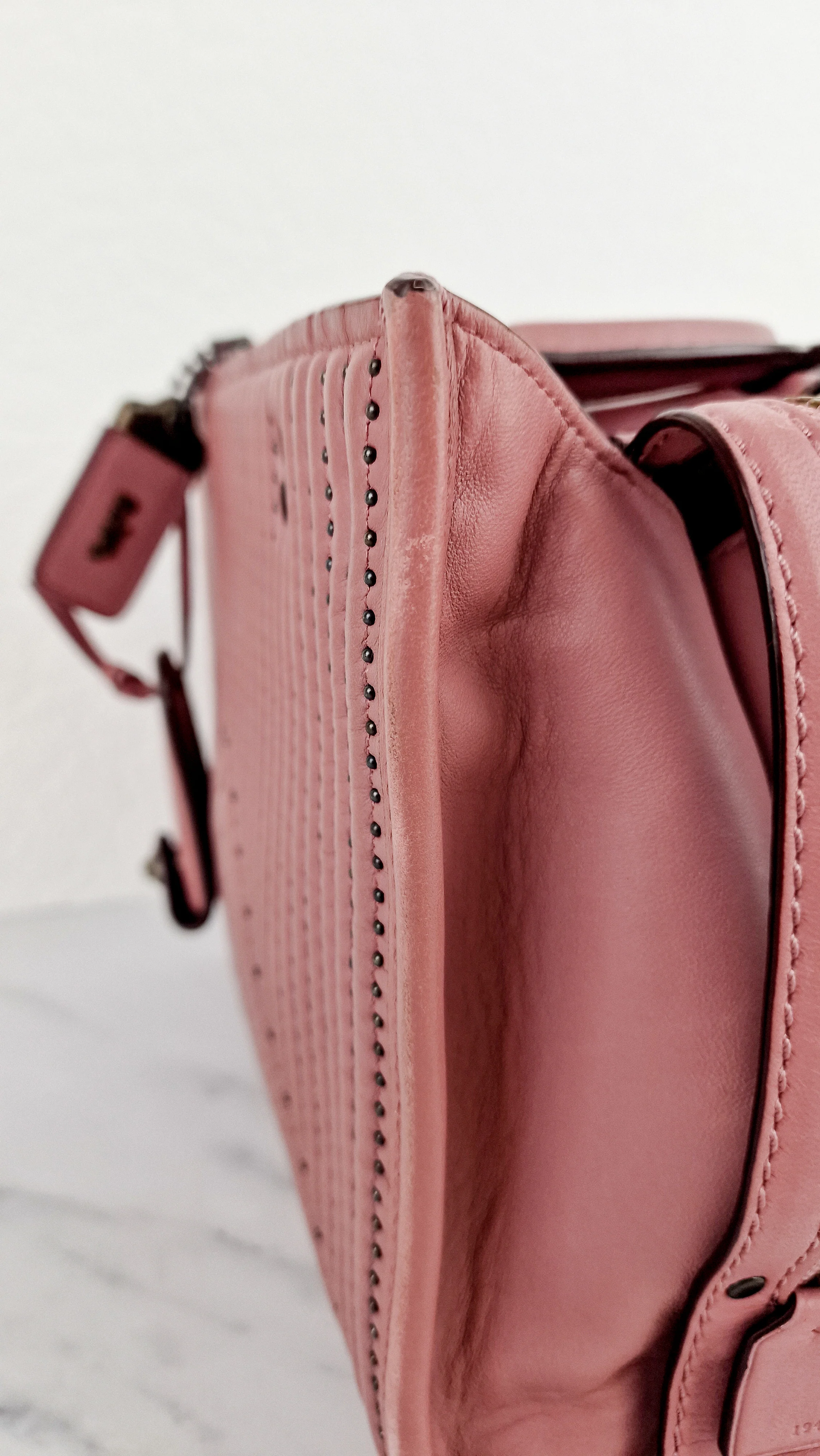 Coach 1941 Rogue 25 in Dusty Rose Pink Quilted Studded Chevron Smooth Nappa Leather - Shoulder Bag Handbag - Coach 22797 - Image 7