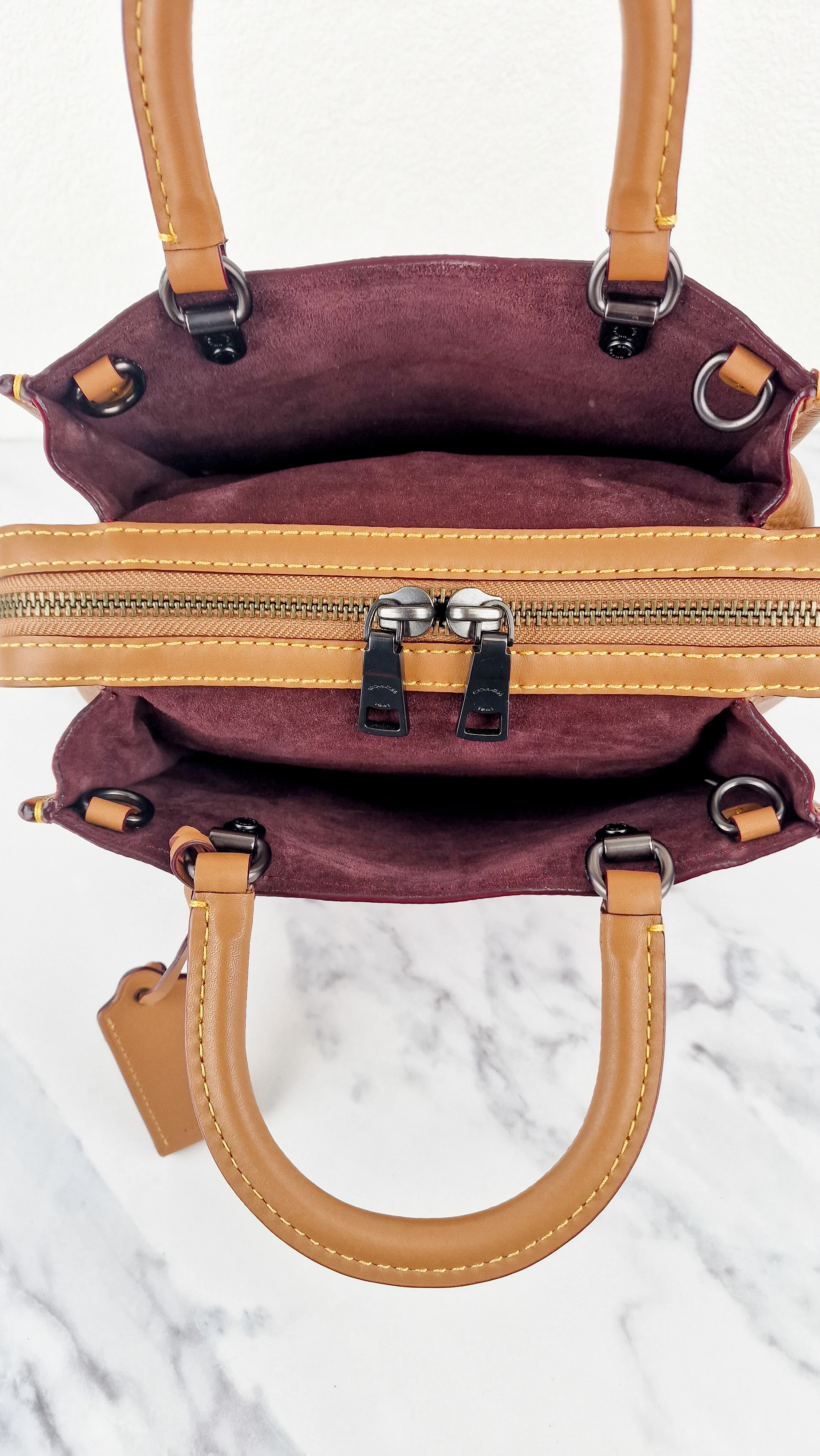 Coach 1941 Rogue 25 Light Saddle Brown Leather & Burgundy Suede Handbag - Coach 54536 - Image 12